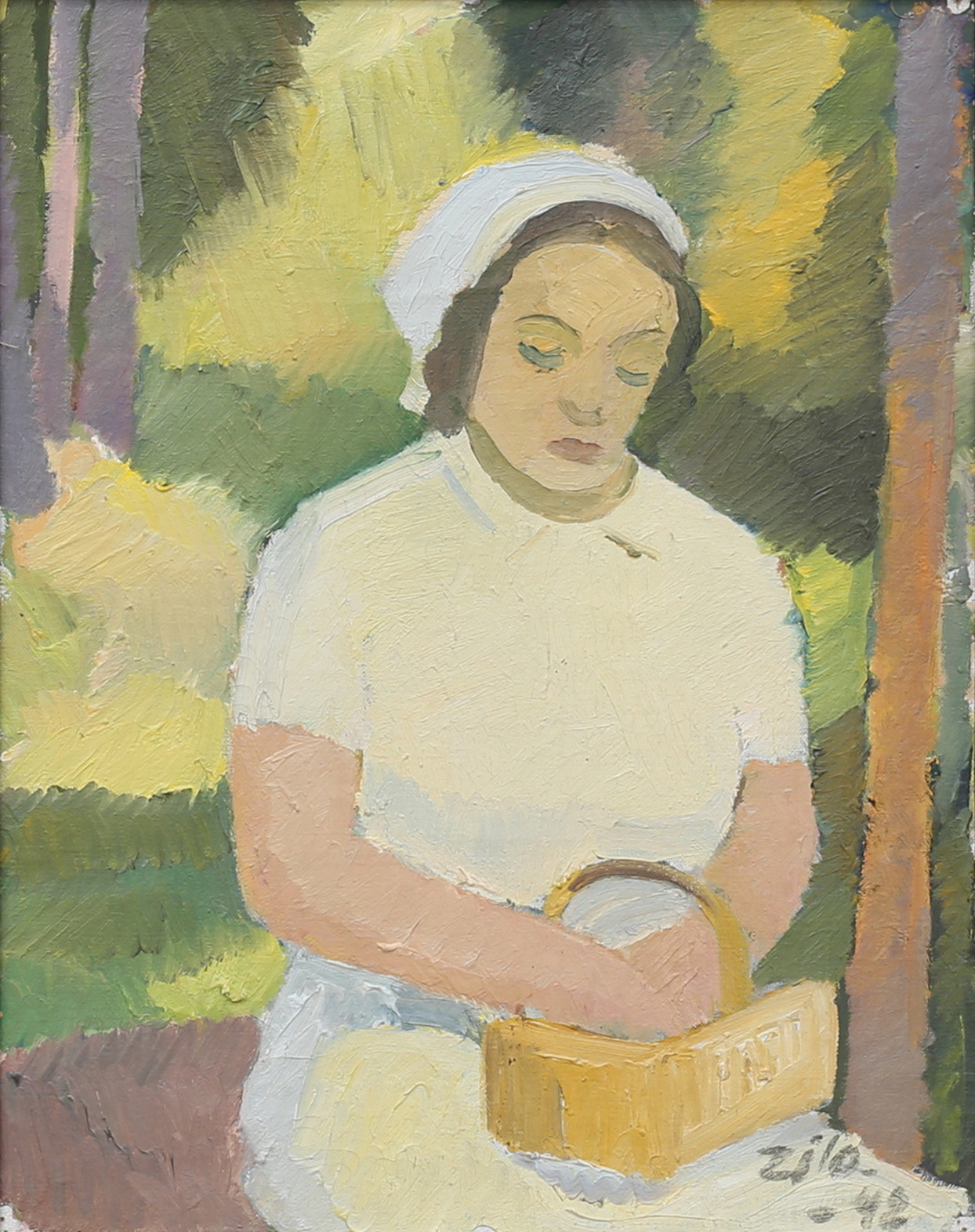 GUNNAR ZILO. Kvinnoporträtt, olja på pannå, signerad, daterad 1940-tal.