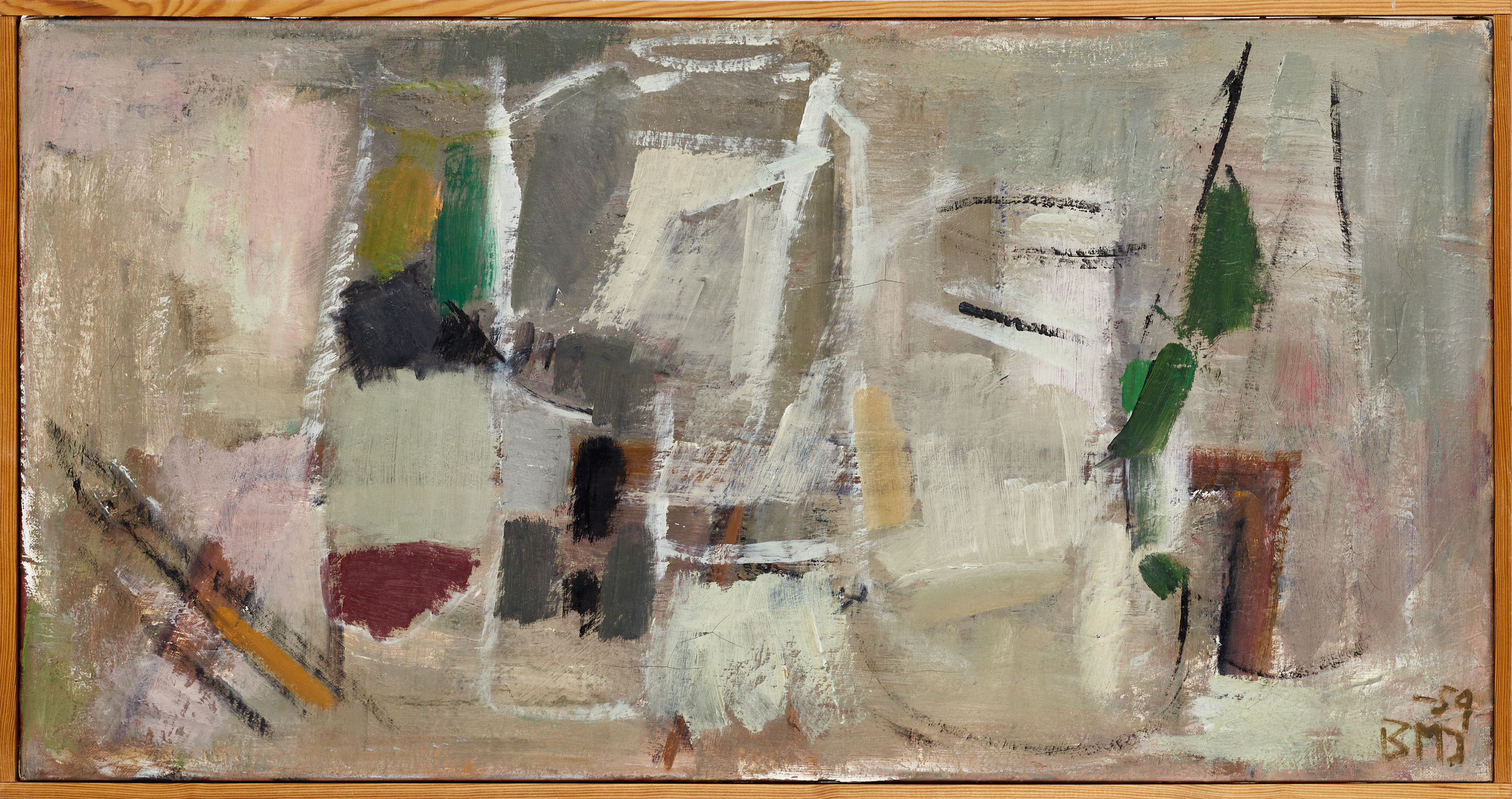 BRITT-MARIE JACOBSSON (Göteborg 1918-1992 Stockholm), Komposition, monogramsignerad och daterad BMJ 59, olja på duk.