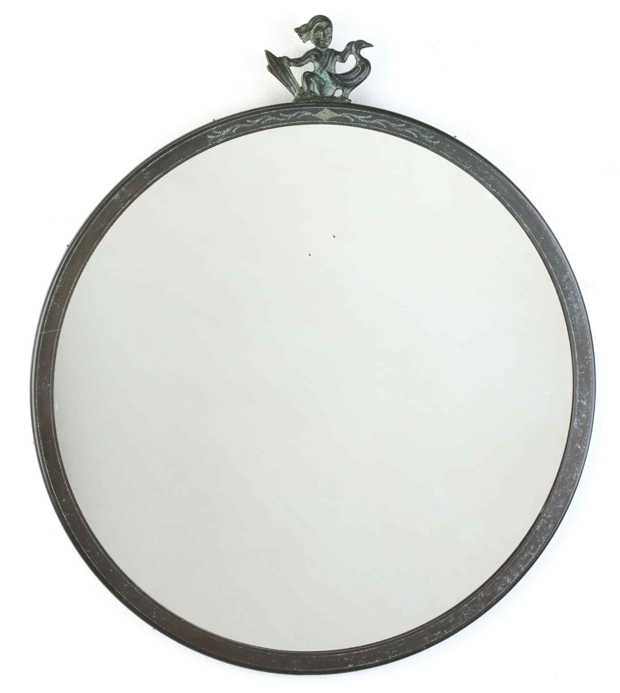 AB NILSJOHAN. Spegel, 1920-tal, Stockholm, Swedish Grace, patinerad brons.