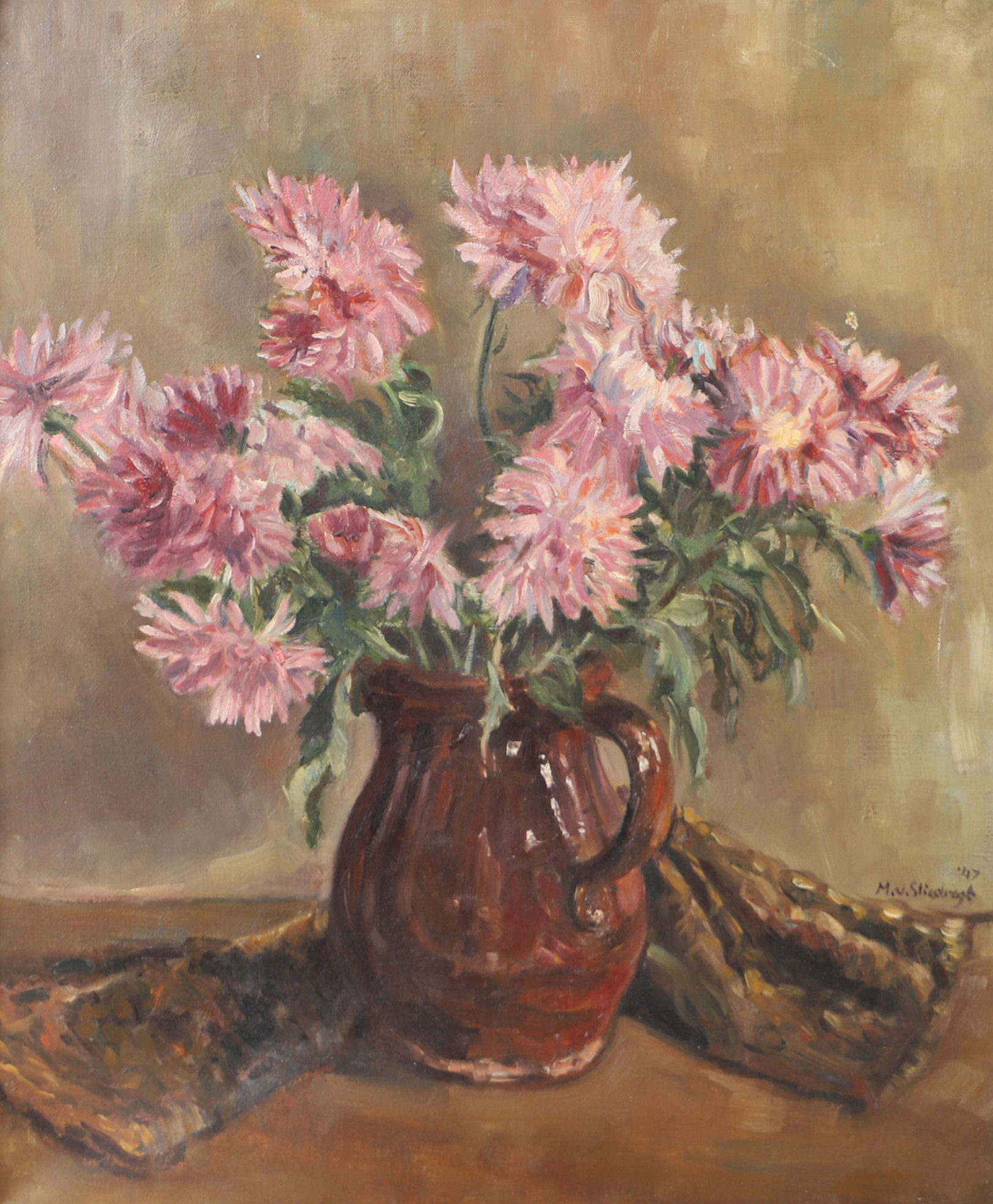 OKÄND KONSTNÄR. Blomsterstilleben, olja på duk, osignerad.