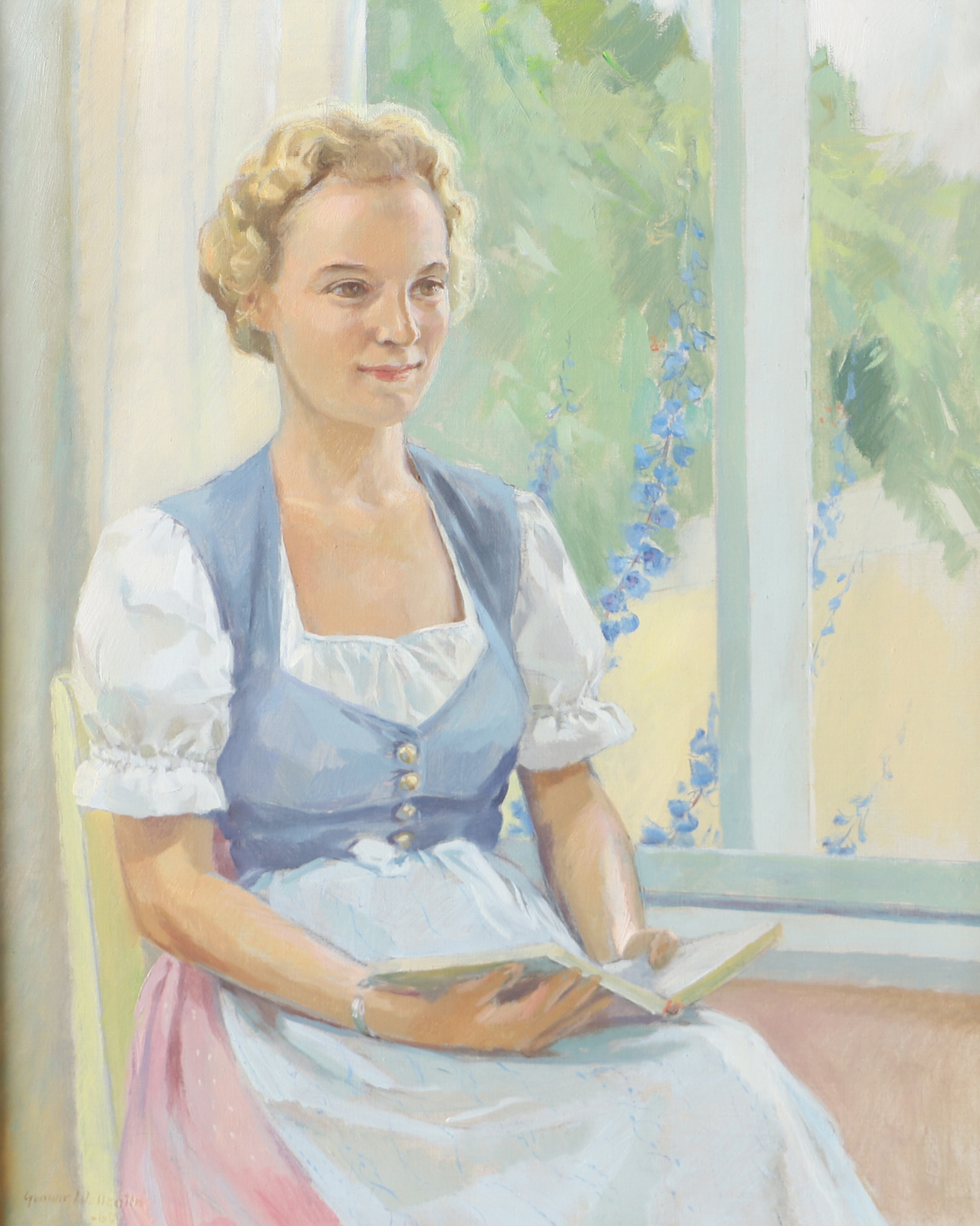 GUNNAR WALLENTIN. Läsande kvinna, olja på duk, signerad.