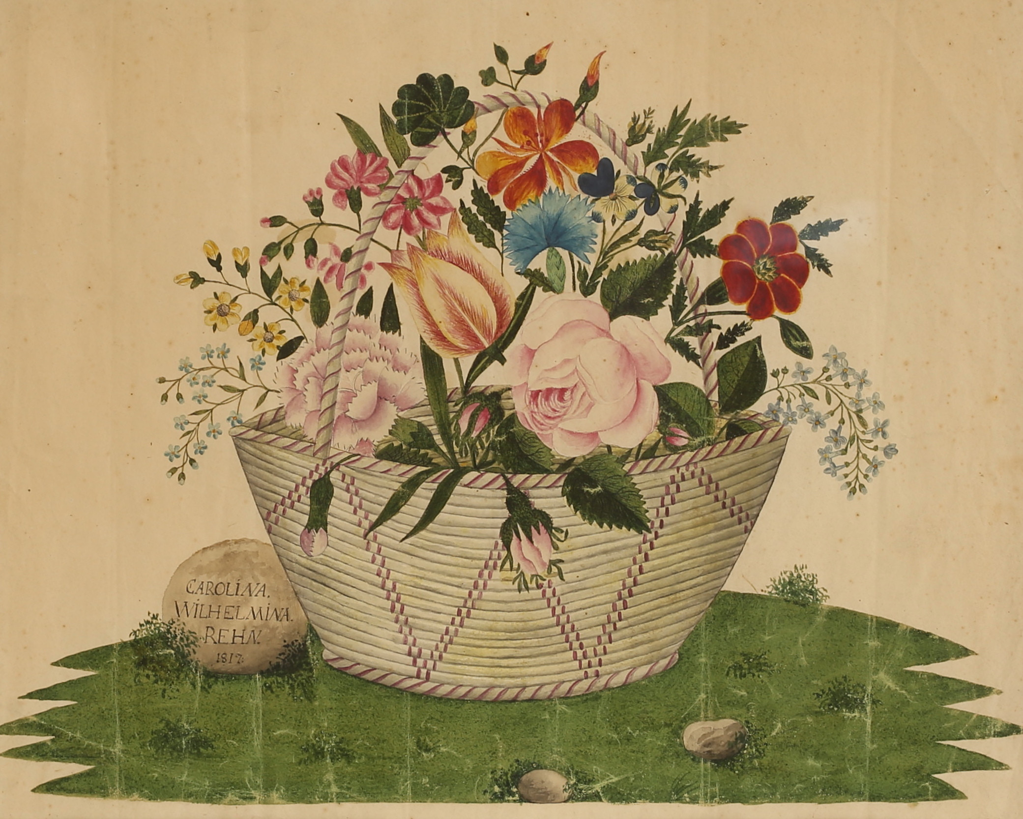 CAROLINA WILHELMINA REHN. Blandteknink, blomsterstilleben, signerad, daterad 1817.