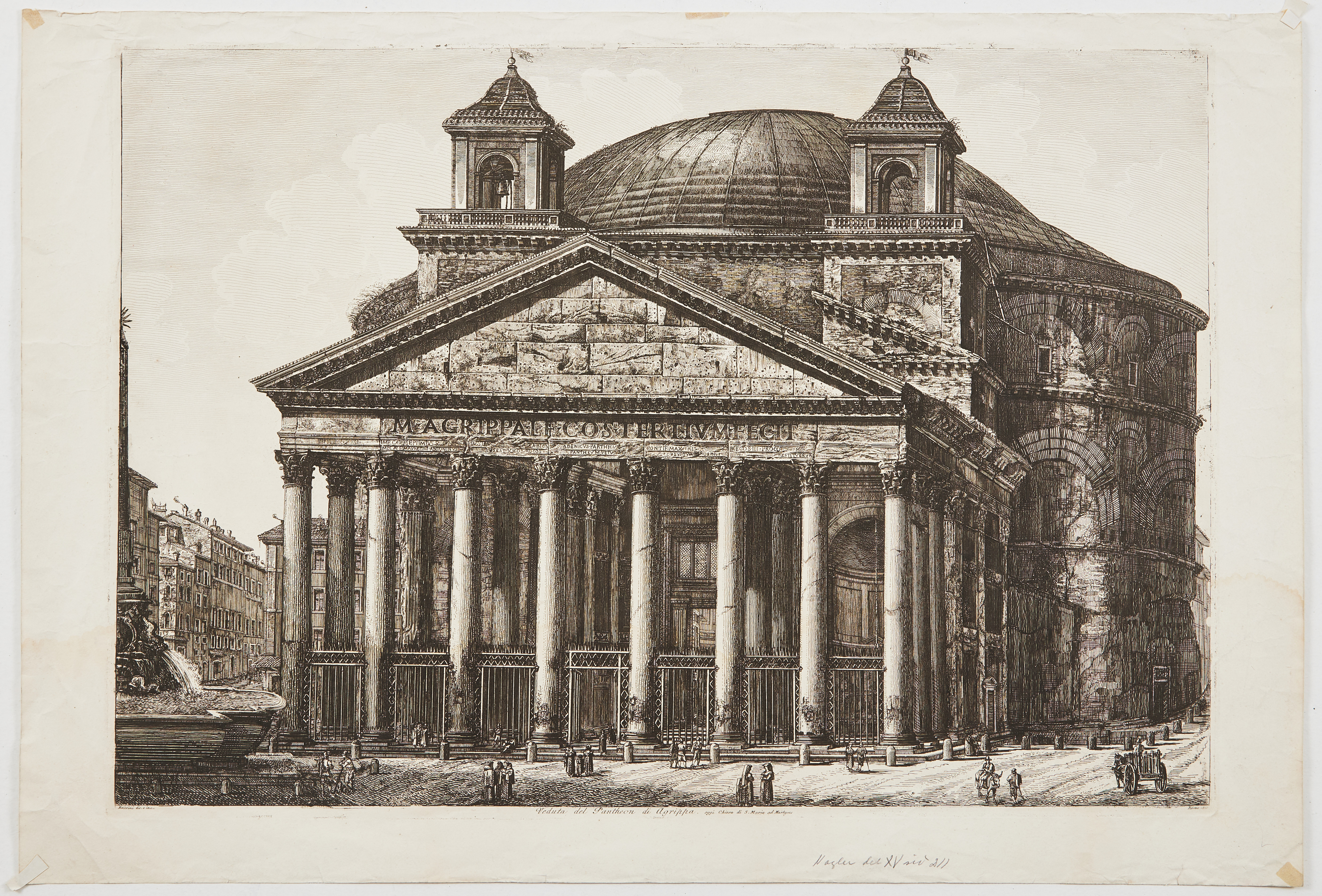 LUIGI ROSSINI, "Veduta del Pantheon di Agrippa" gravyr, märkt Roma 1820.