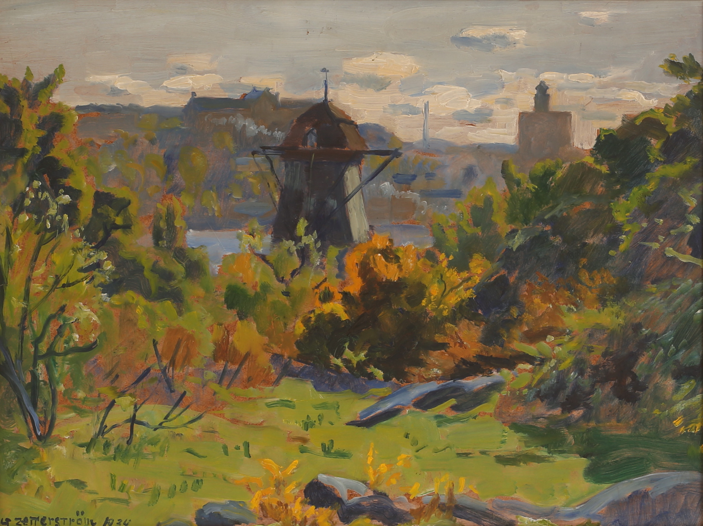 GUNNAR ZETTERSTRÖM. Olja på pannå, Stockholmsmotiv, signerad, daterad 1934.