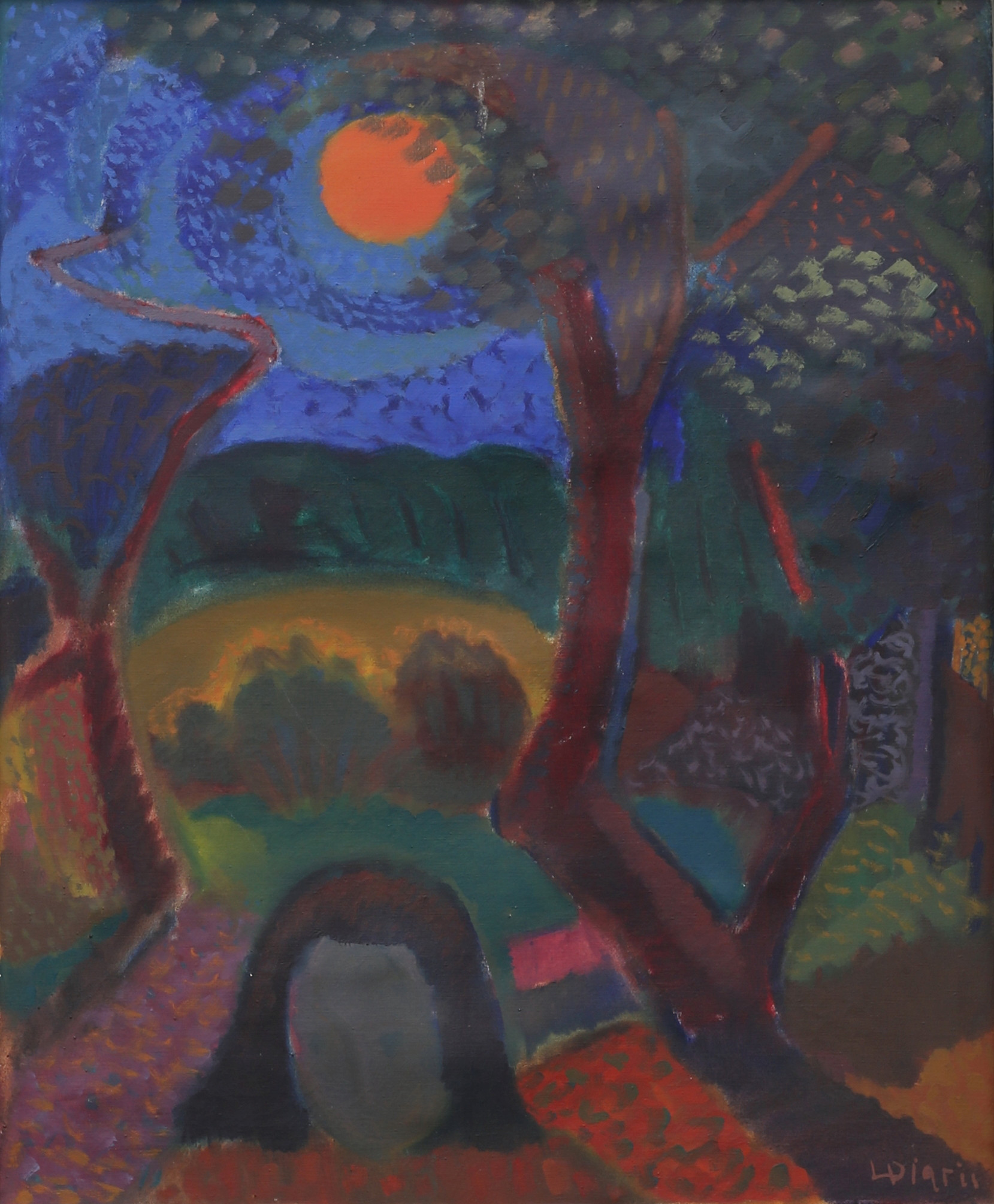 LEONARD DIGRIS. (Lettland/Sverige) Figur i landskap, olja på duk, signerad.