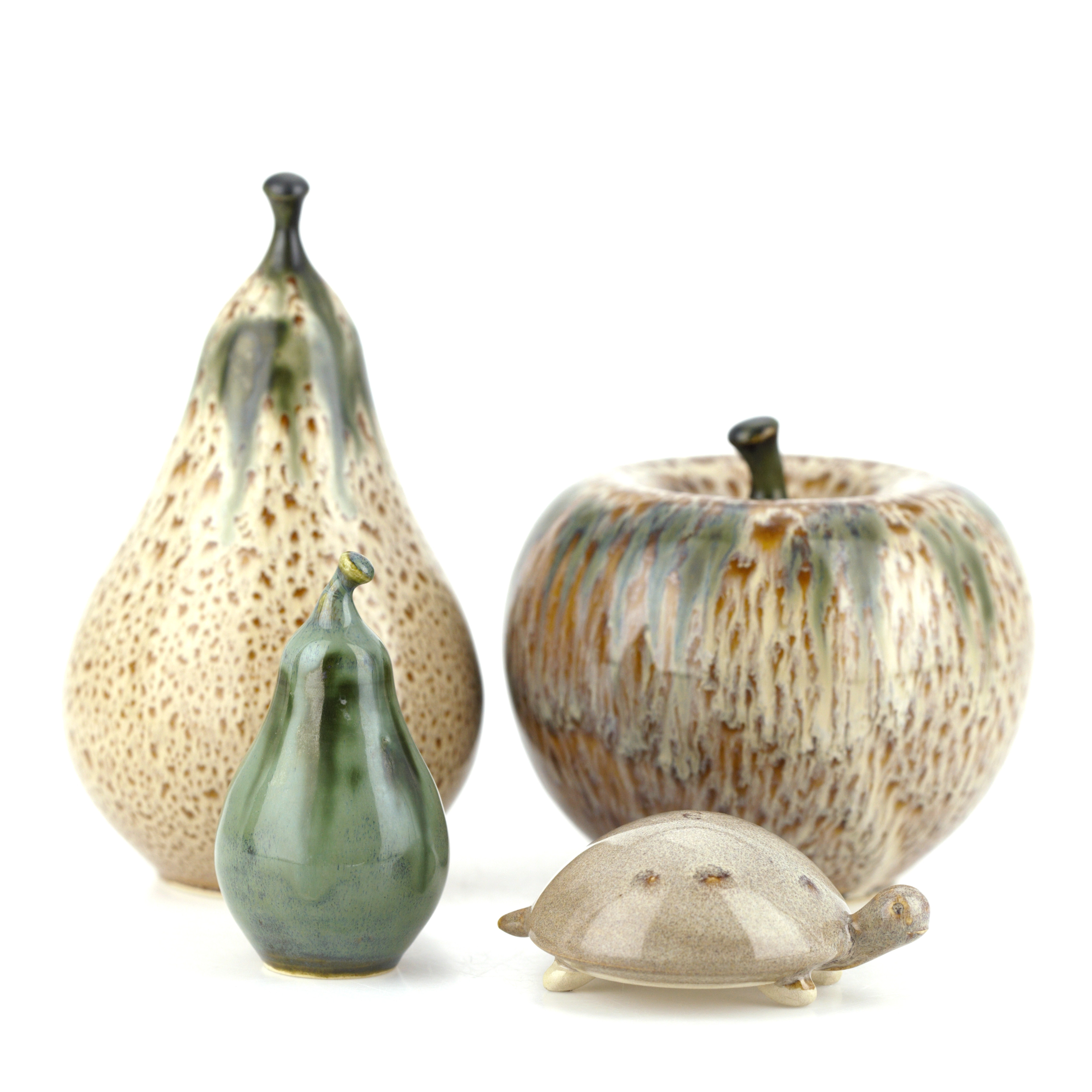 GUNNAR ANDERSSON. Frukter och sköldpadda, 4 delar, glaserat stengods, signerade.