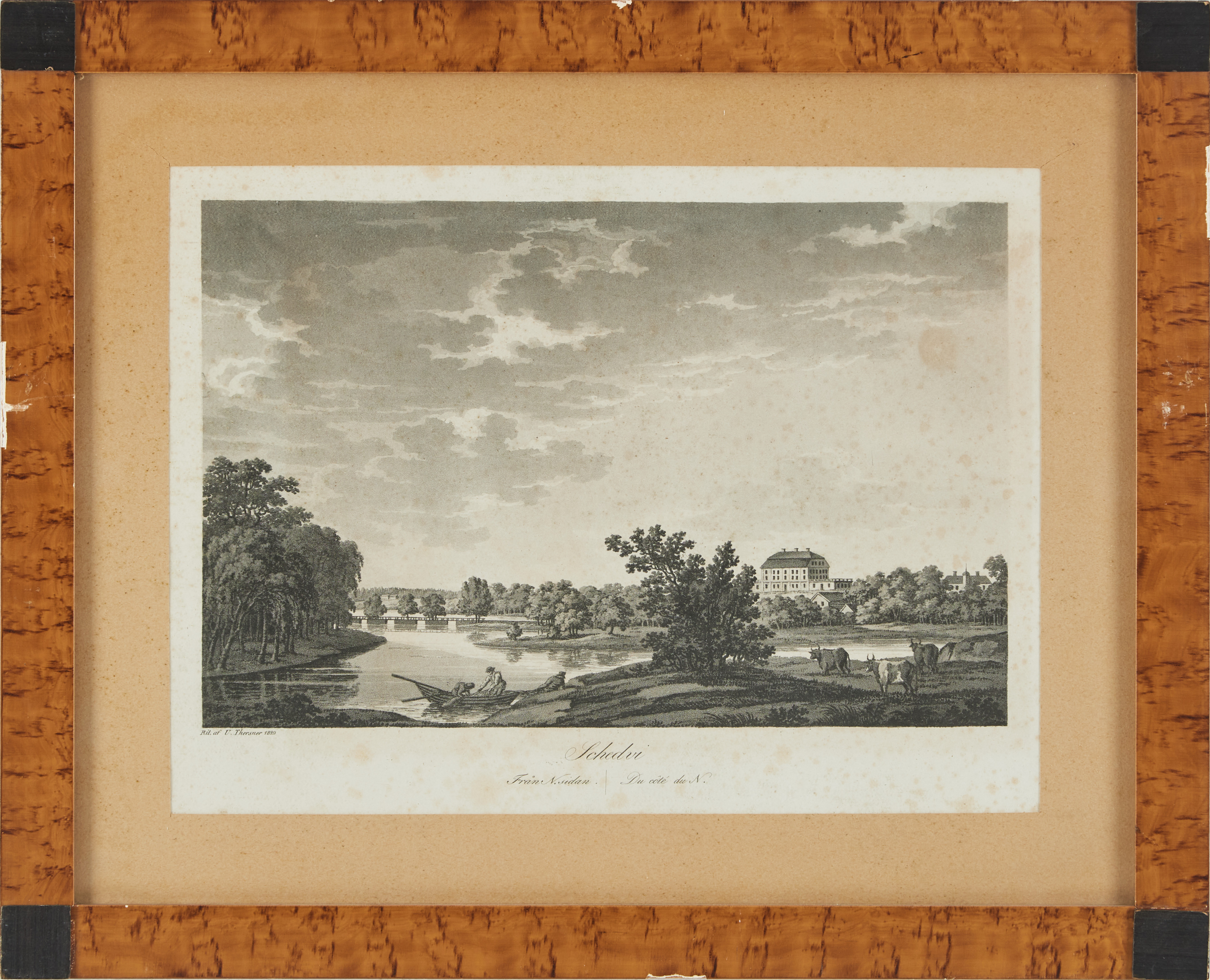 ULRIK THERSNER (1779-1828) 4 kopparstick, Östanå, Söfdeborg, Schedvi och Rosersberg. Märkta 1824.