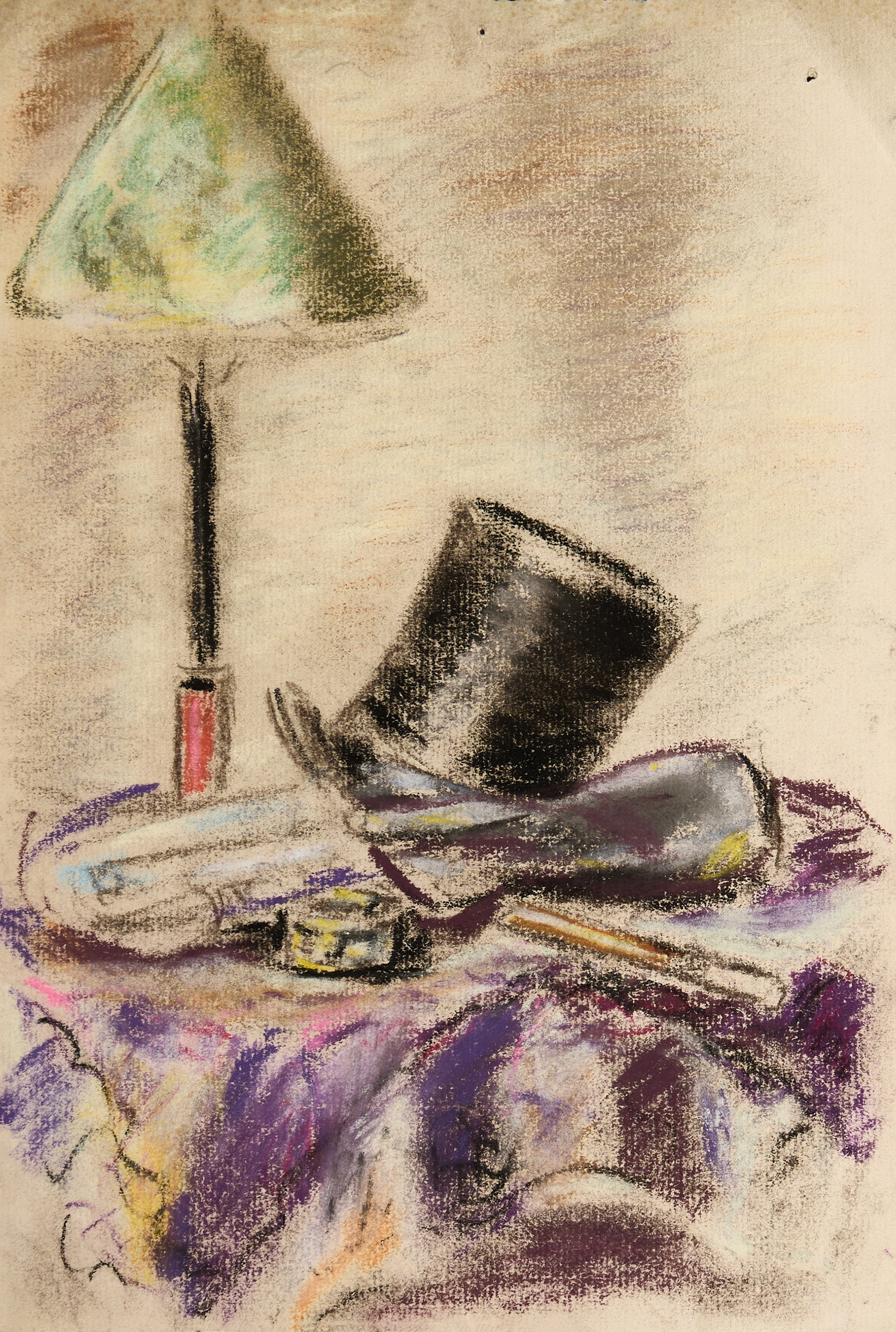 LENNART ROSENSOHN (1918-1994). 2 st blad, stilleben med höghatt samt man med tidning, pastell, blyerts.