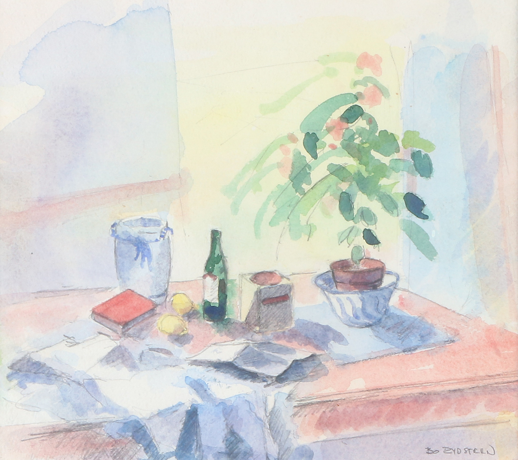 BO RYDSTERN. Blandteknik, blyerts och akvarell. Stilleben. Signerad.