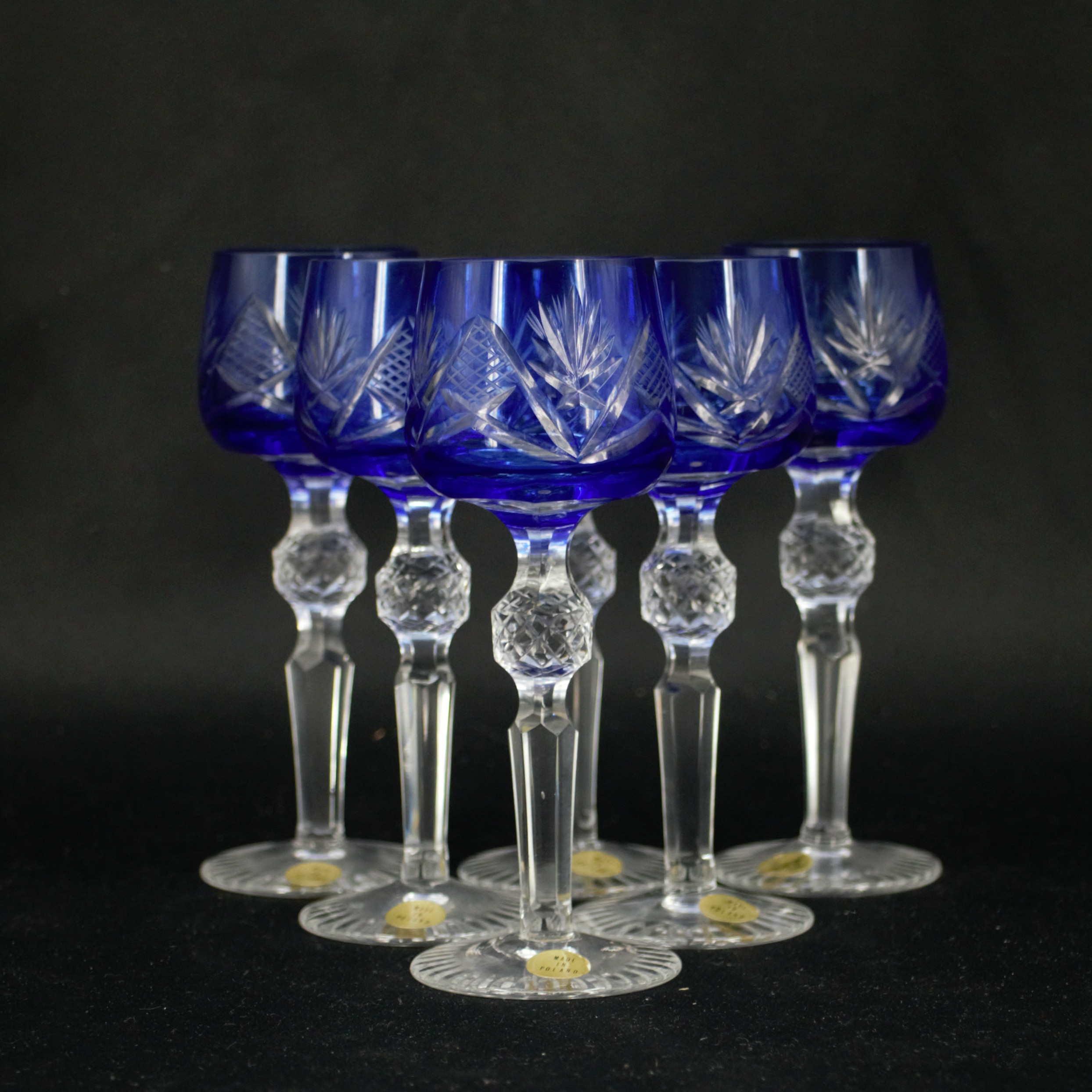 STARKVINSGLAS, 6 delar, slipad dekor, kristall, Polen.