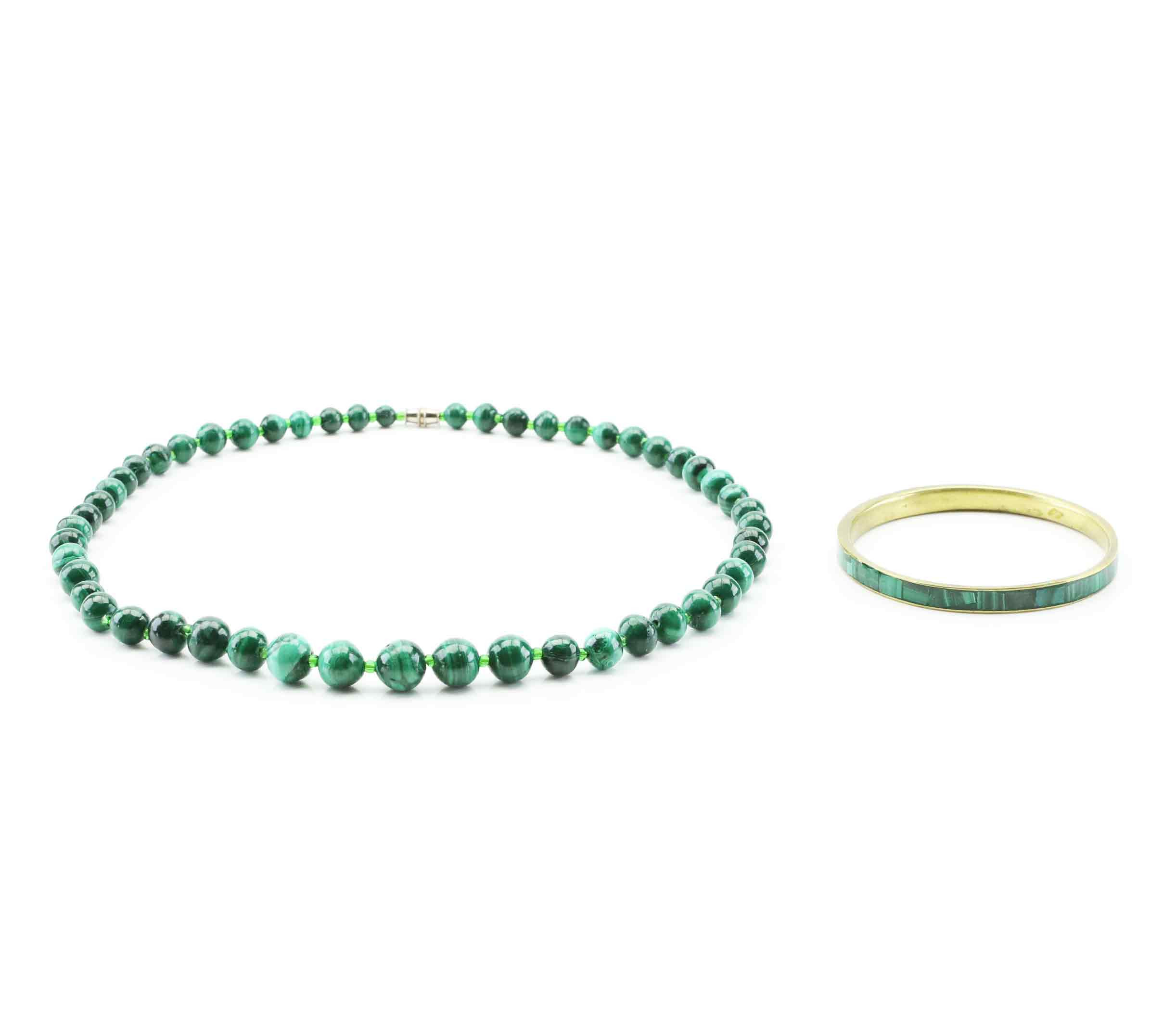 COLLIER & ARMBAND, Malakit, 1900-tal.