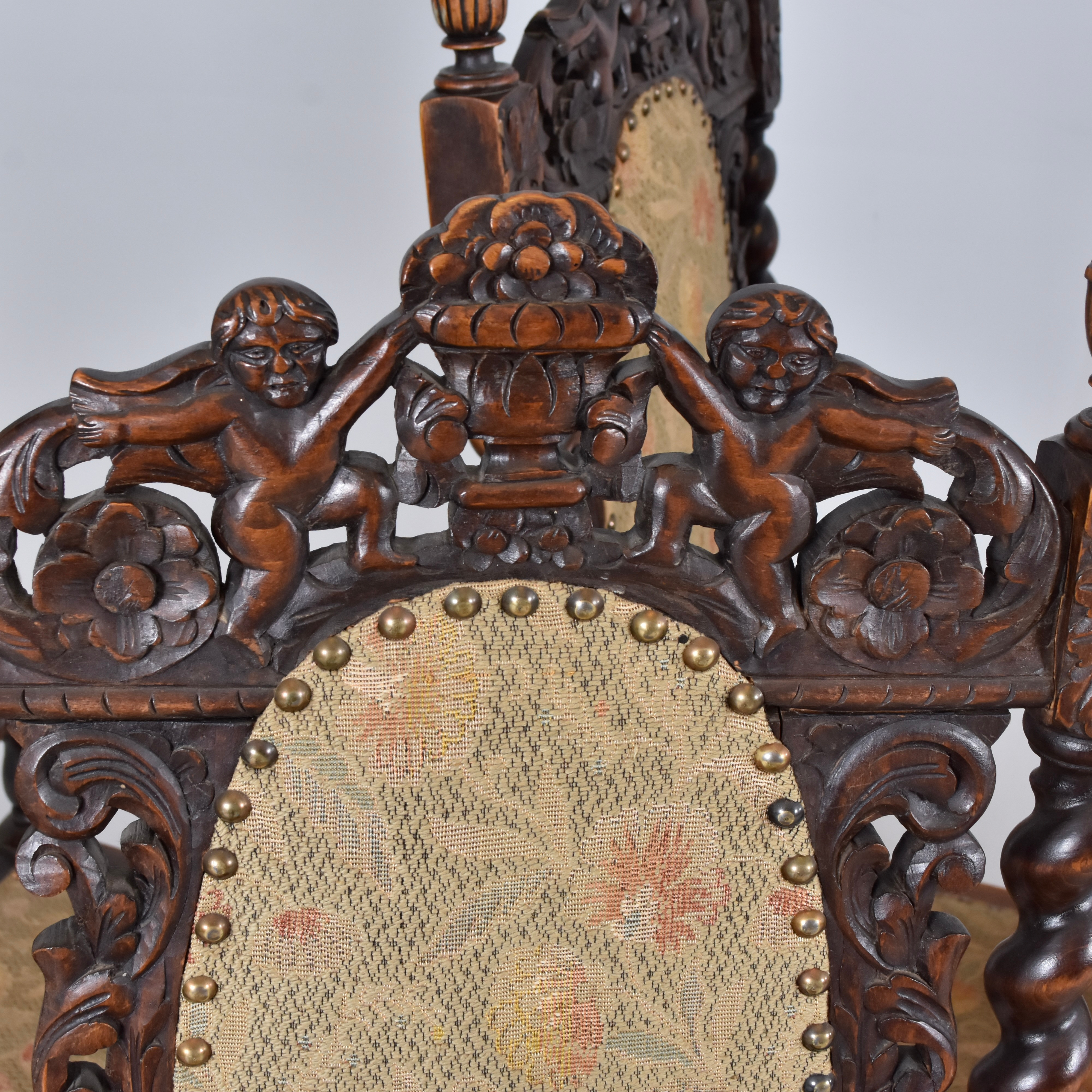 STOLAR, 4 st, skuren och bonad ek, barockstil, 1800-talets 2 hälft.