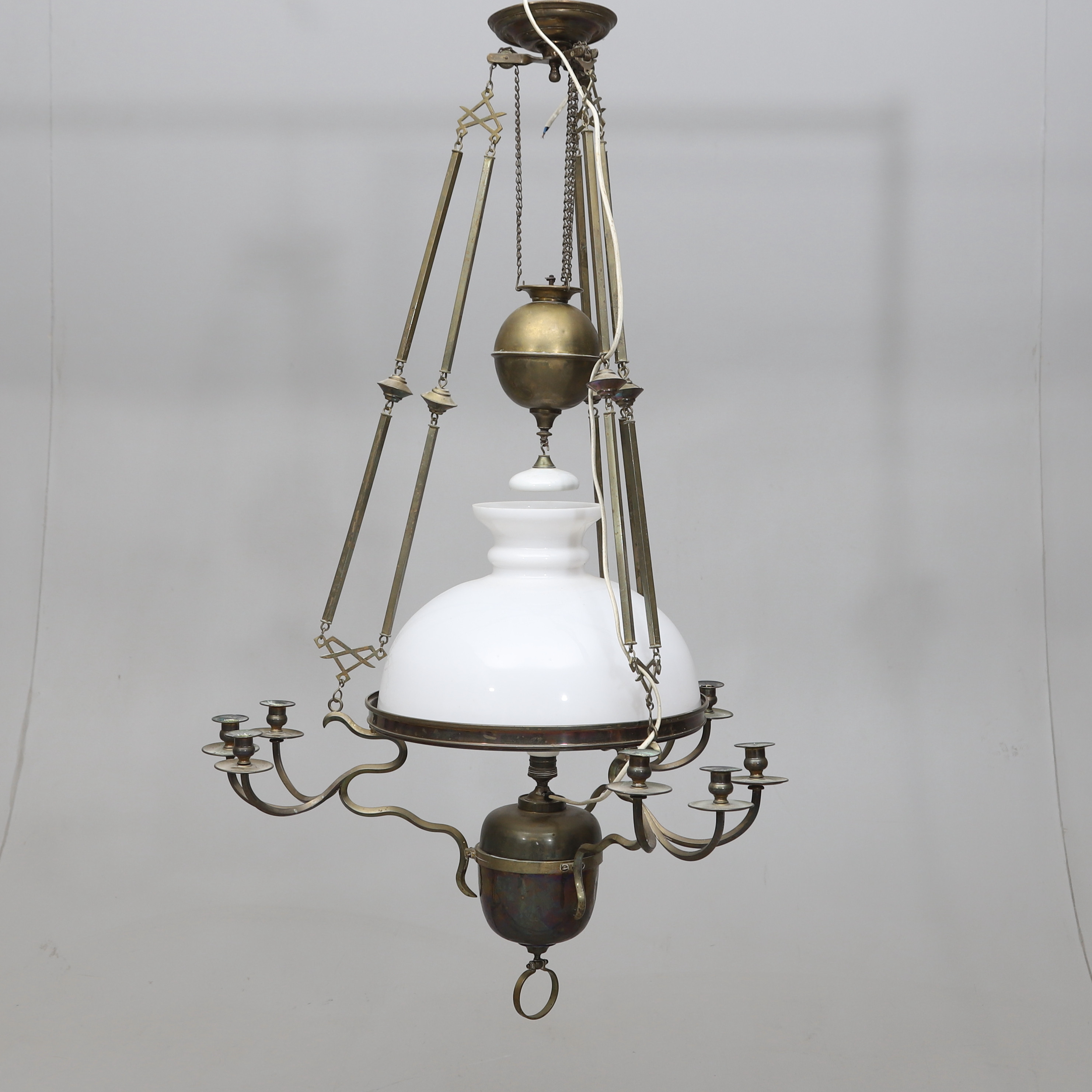 TAKFOTOGENLAMPA, mässing och glas, jugend, tidigt 1900-tal.