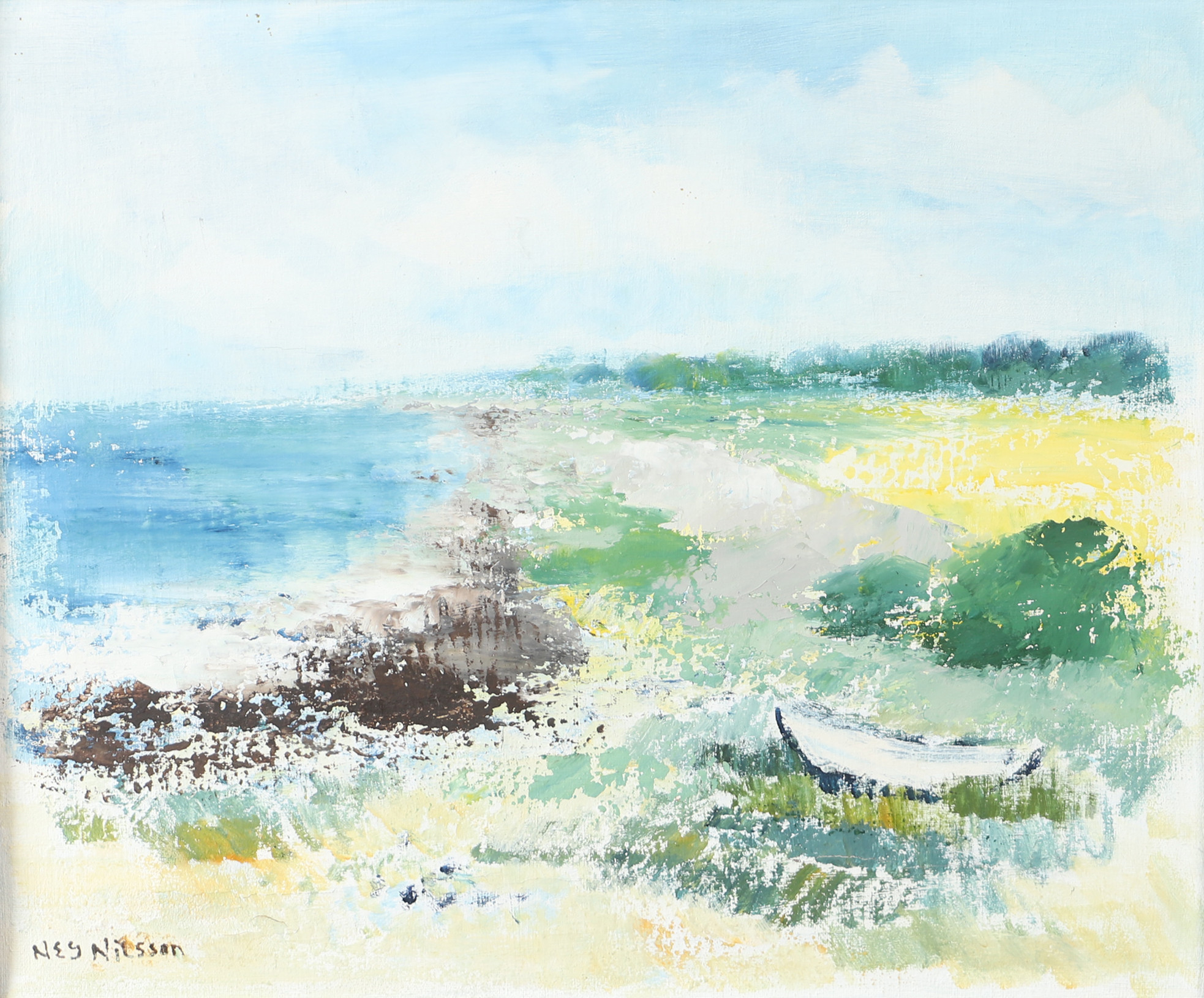 NILS ERIK GUNNAR NILSSON. Kustlandskap, olja på duk, signerad N.E.G.. Nilsson.
