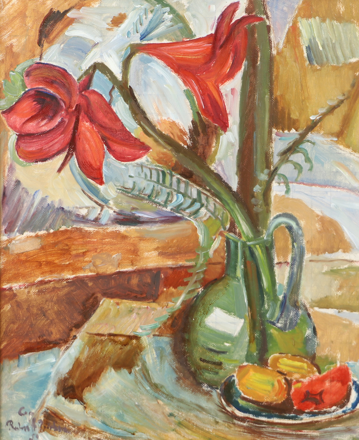 OIDENTIFIERAD KONSTNÄR. Blomsterstilleben, olja på pannå, otydligt signerad.