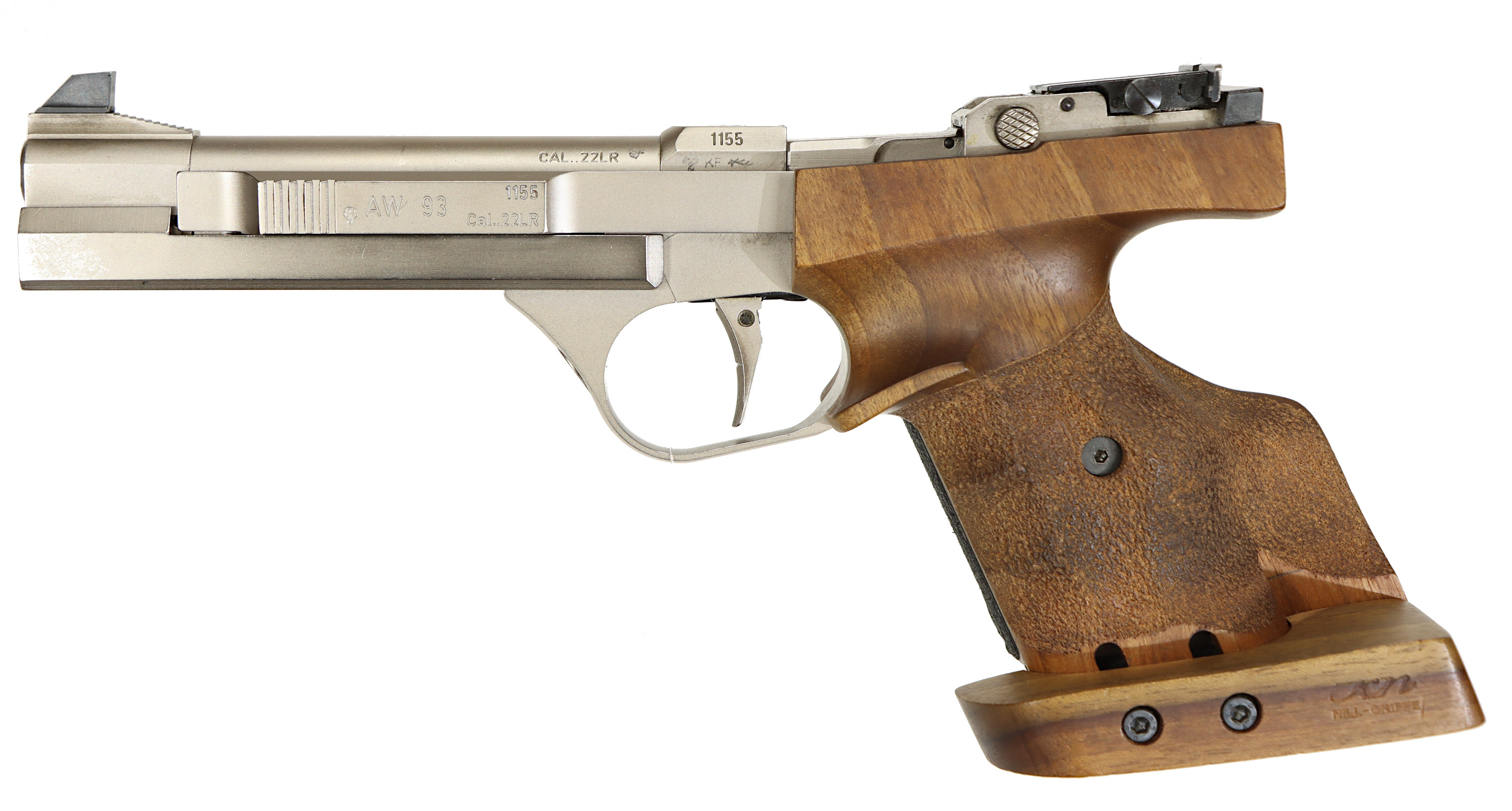 PISTOL, fabrikat Feinwerkbau, modell AW93 VÄNSTER, kaliber .22LR, tillv.nr 1155, se-nr SE1210188.