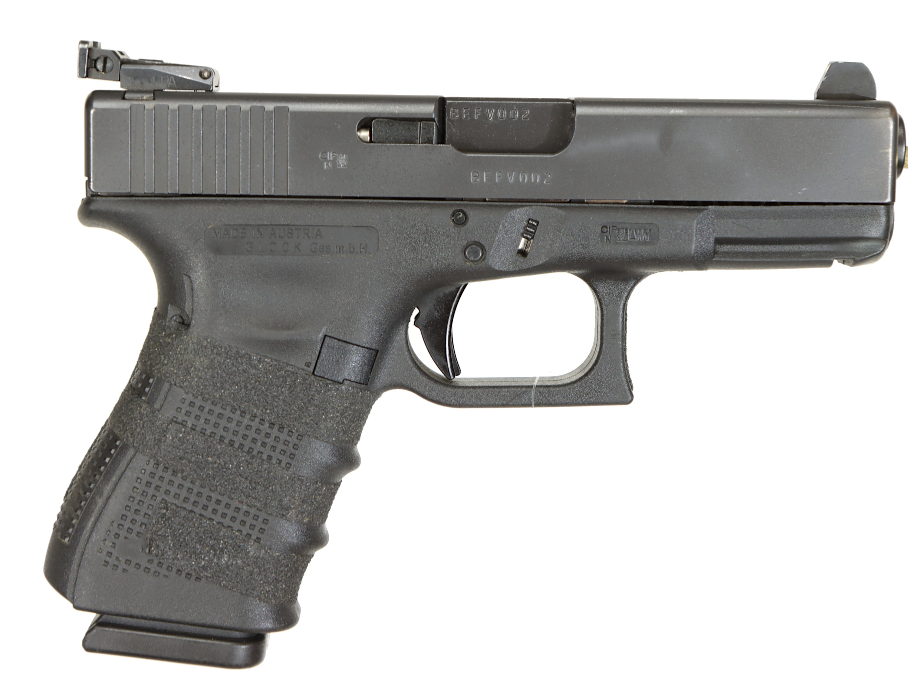 PISTOL, fabrikat Glock, modell 19 Gen 4, kaliber 9X19, tillv.nr BEFV002, se-nr SE2733888.