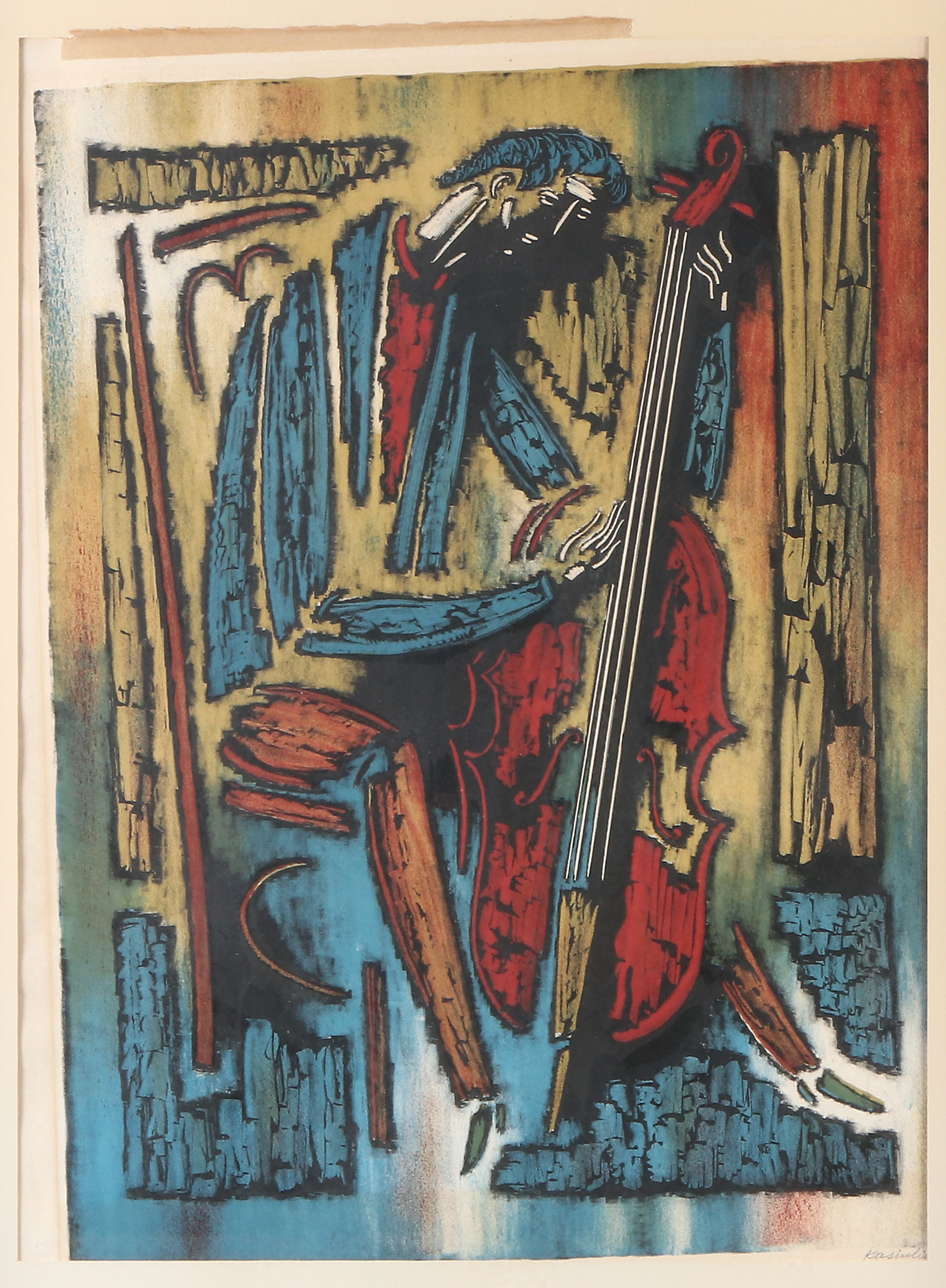 VYTAUTAS KASIULIS. Litografi. Musikant. Signerad.