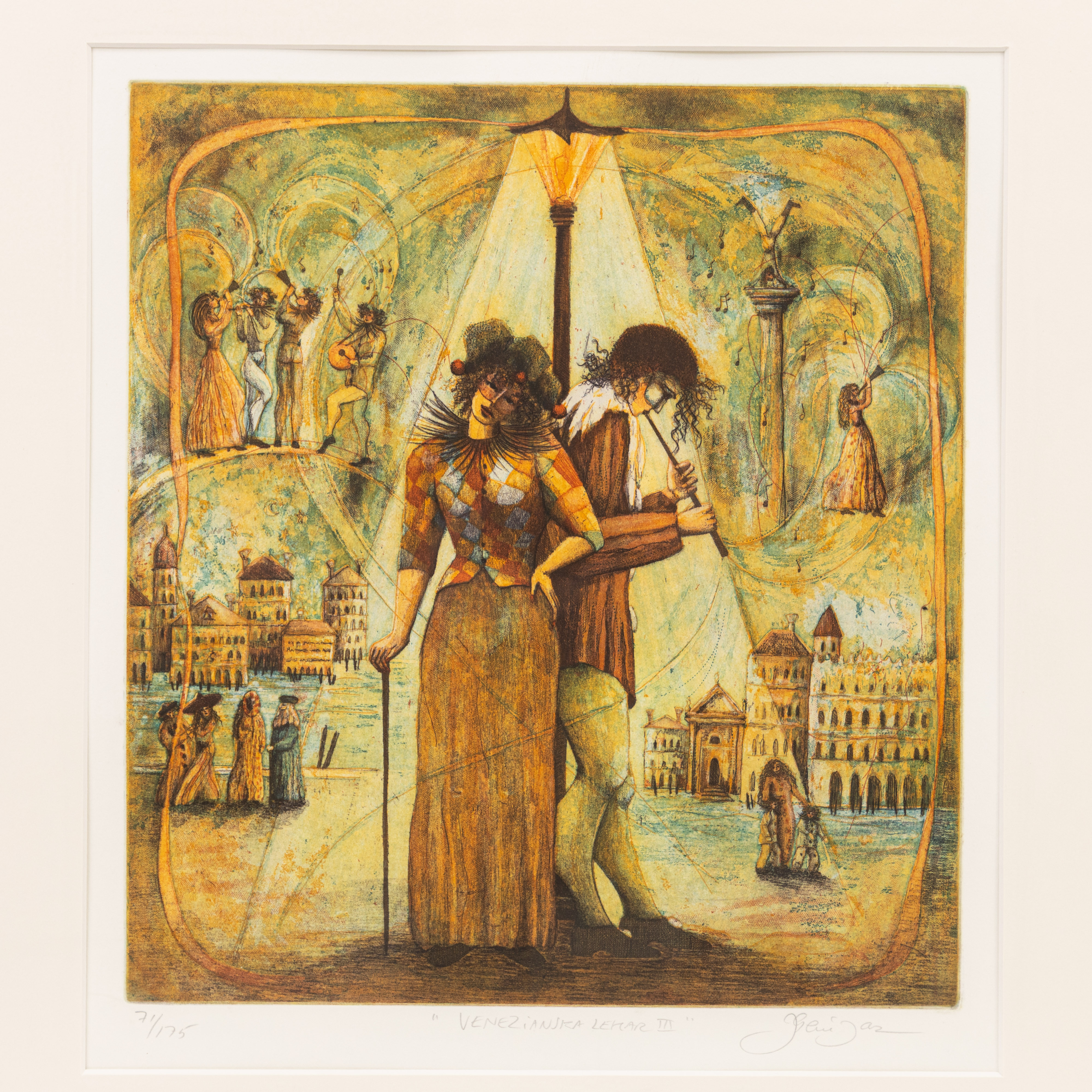 IRENE JARZ. litografi, "Venezianska Lekar III", signerad, numrerad 71/175.
