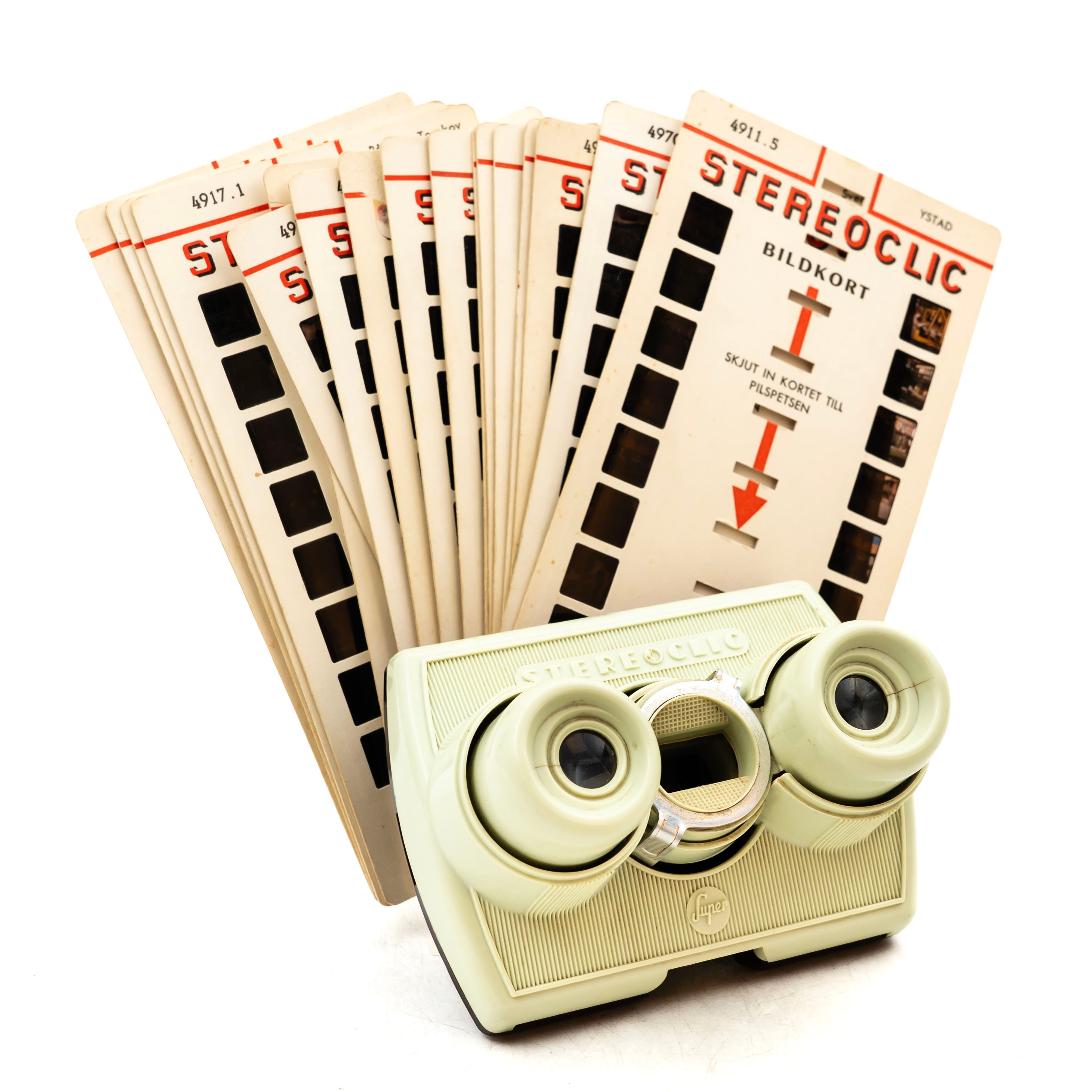STEREOSLOP med bildkort, stereoclick super bruguiere, Frankrike, 1960tal. (19 delar).
