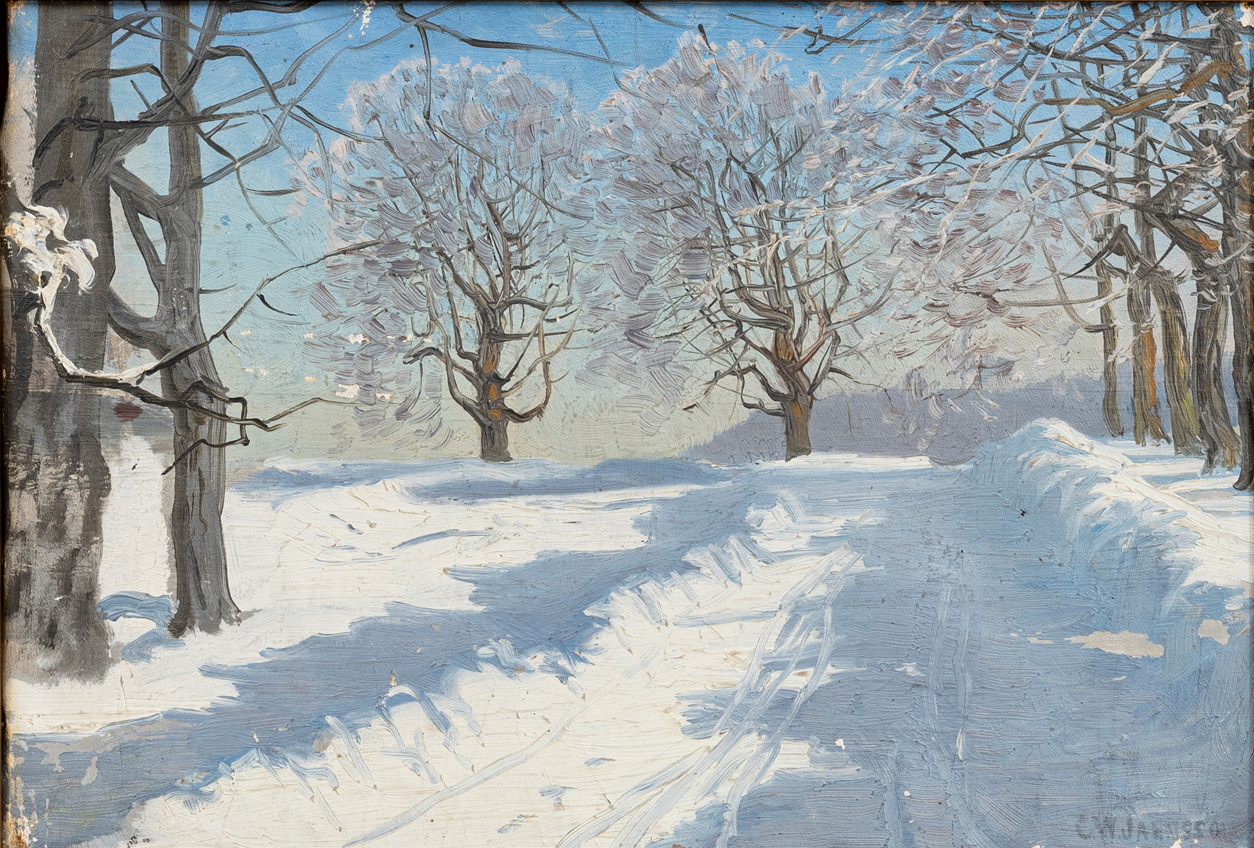 CARL WILHELM JAENSSON. Vintermotiv, olja på duk, signerad CW Jaensson.