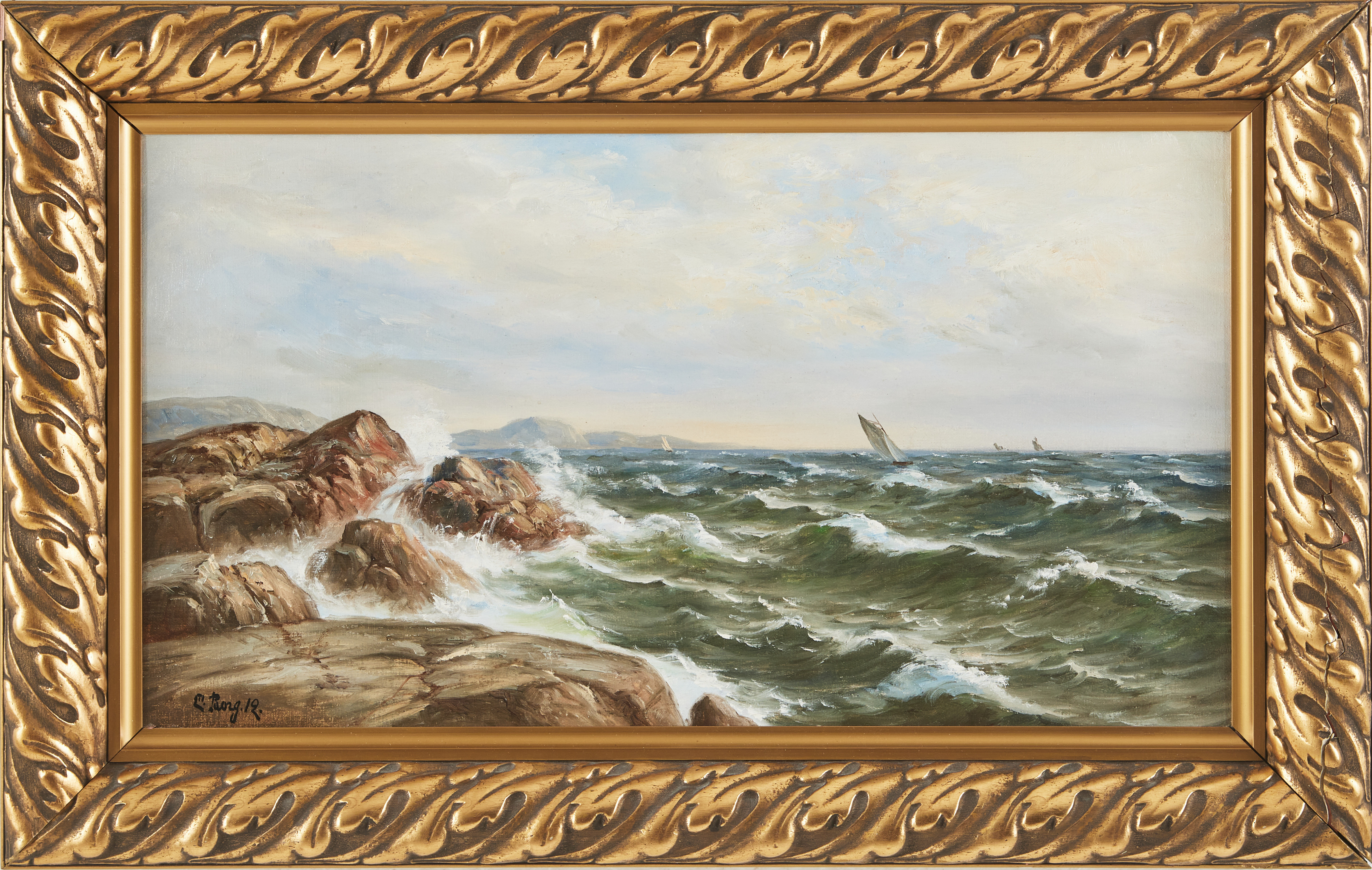 CARL BORG. Stormigt hav, oljemålning på duk Signerad och daterad 12.