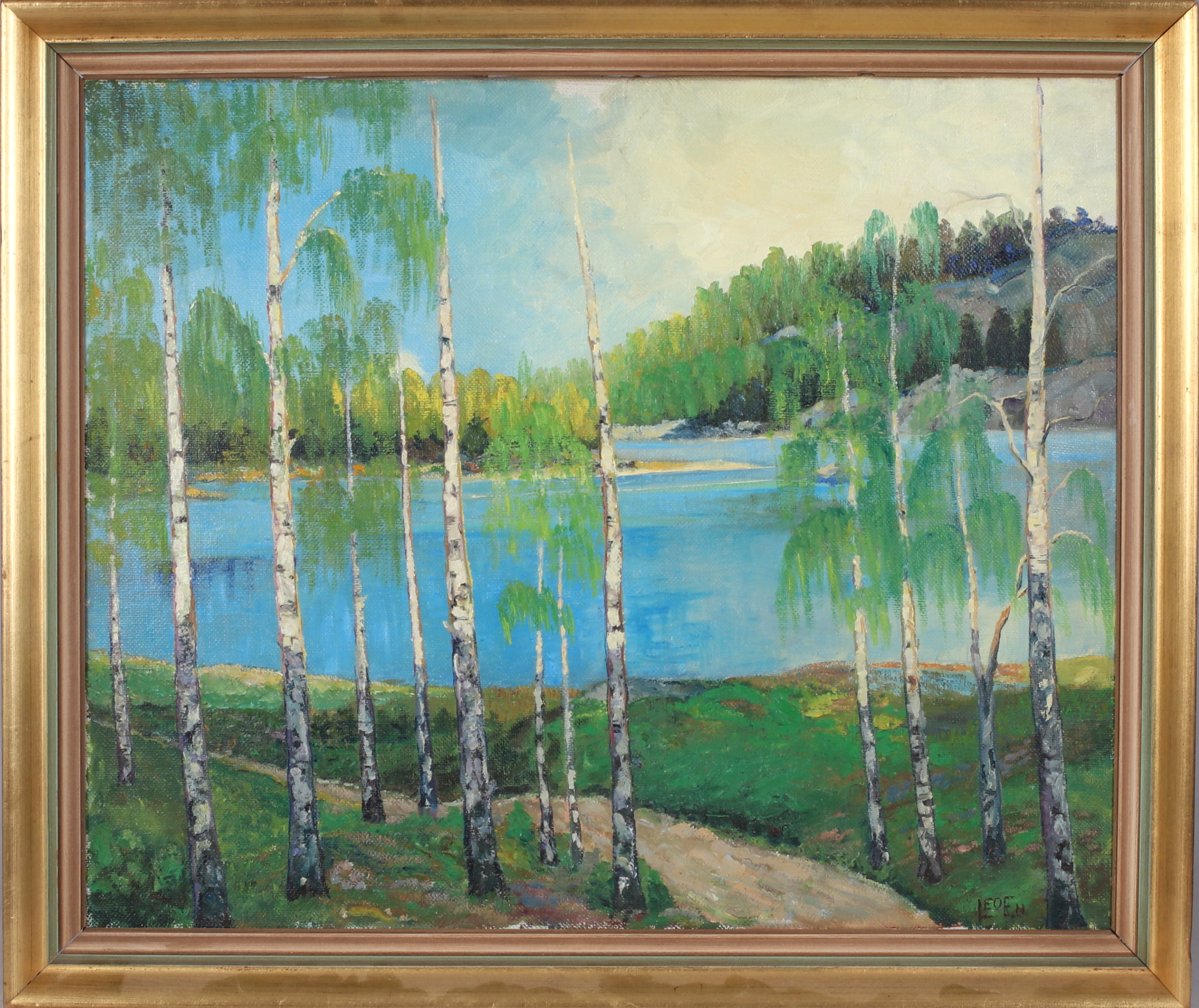 OIDENTIFIERAD KONSTNÄR. Landskapsmotiv, olja på duk, signerad Leo En.