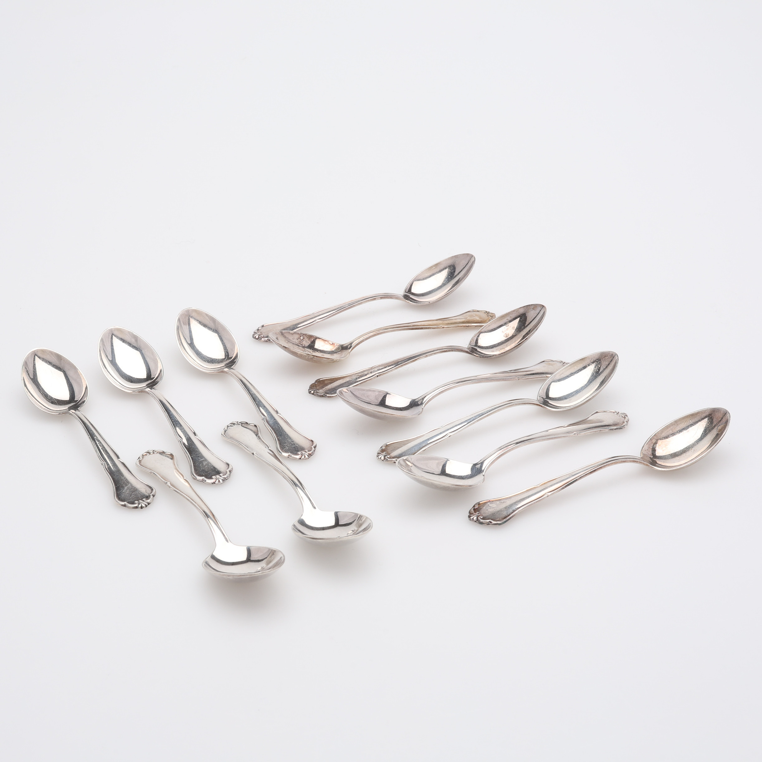KAFFESKEDAR, SILVER, 12 ST, "VIKTORIA", C.G. HALLBERG, STOCKHOLM, 1935-1938, Ca. 210 g.