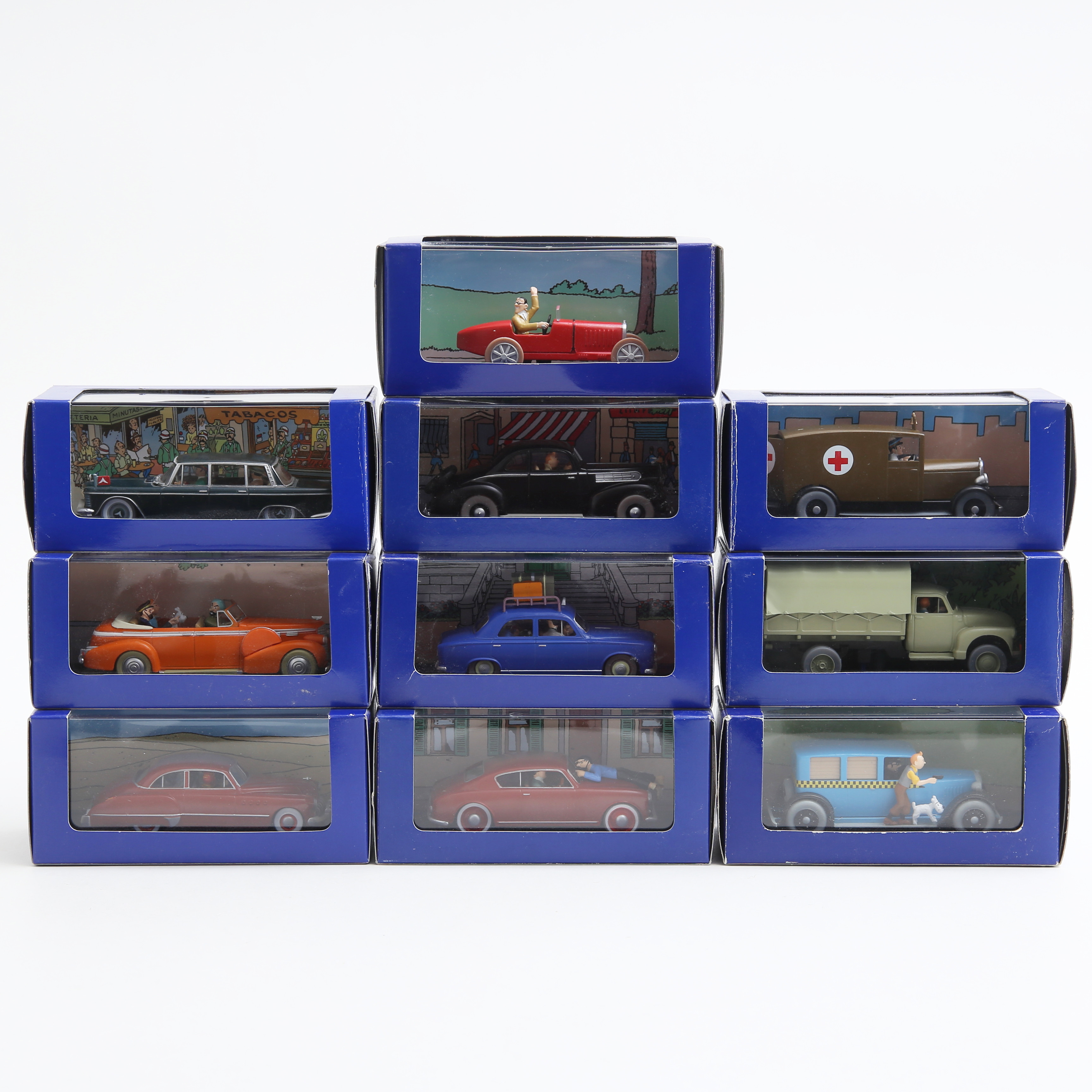 MODELLBILAR, 10 st, Tintin, Hergé-Moulinsart, Atlas, 2000-tal.