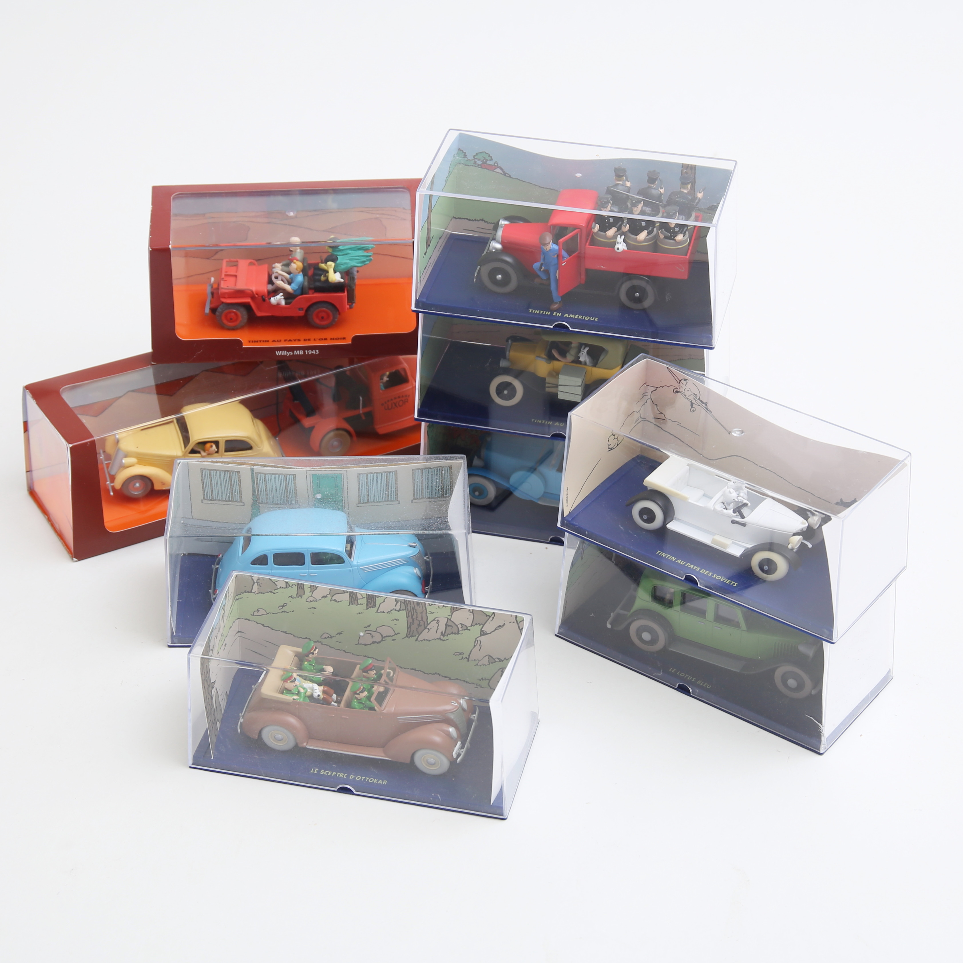 MODELLBILAR, 9 st, Tintin, Hergé-Moulinsart, Atlas, 2000-tal.