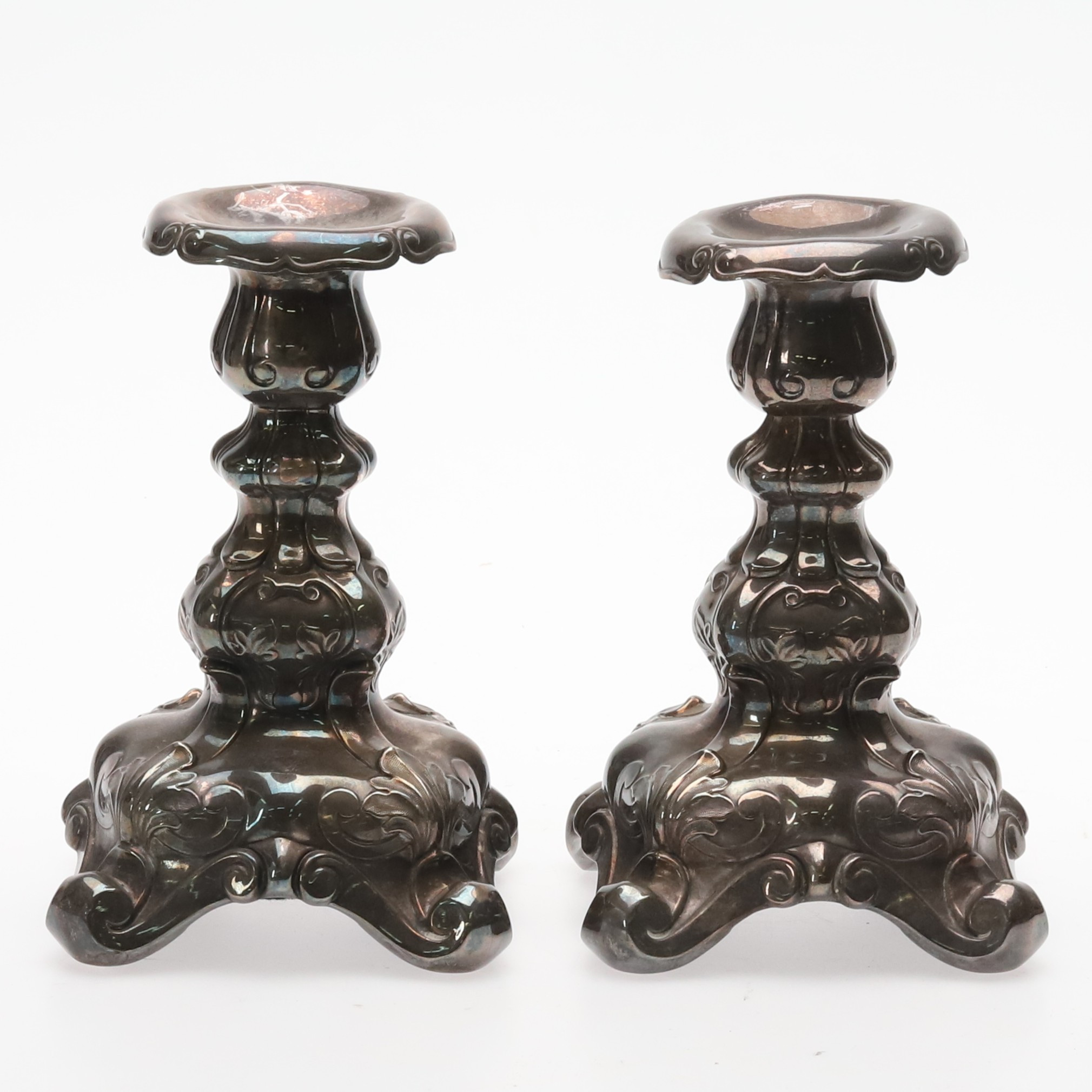 LJUSSTAKAR, ett par, nysilver GAB NSALP, barockstil, 1900-tal.