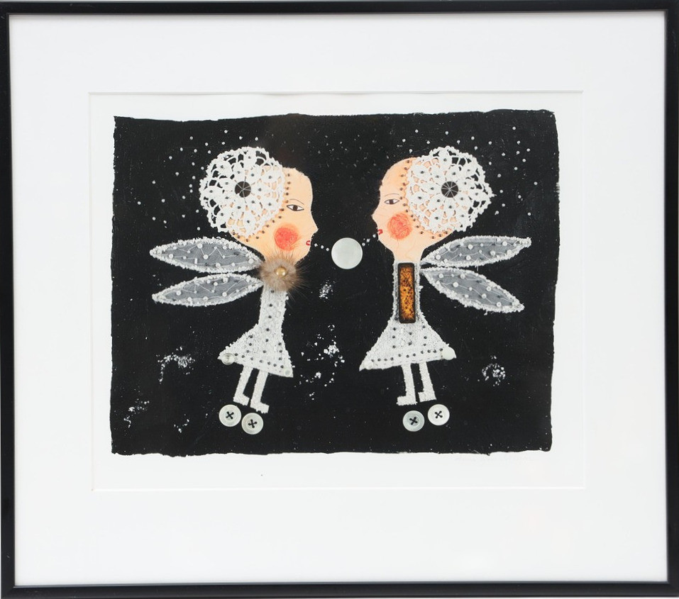 ANNA SJONS NILSSON. Figurscen, färglitografi, signerad.