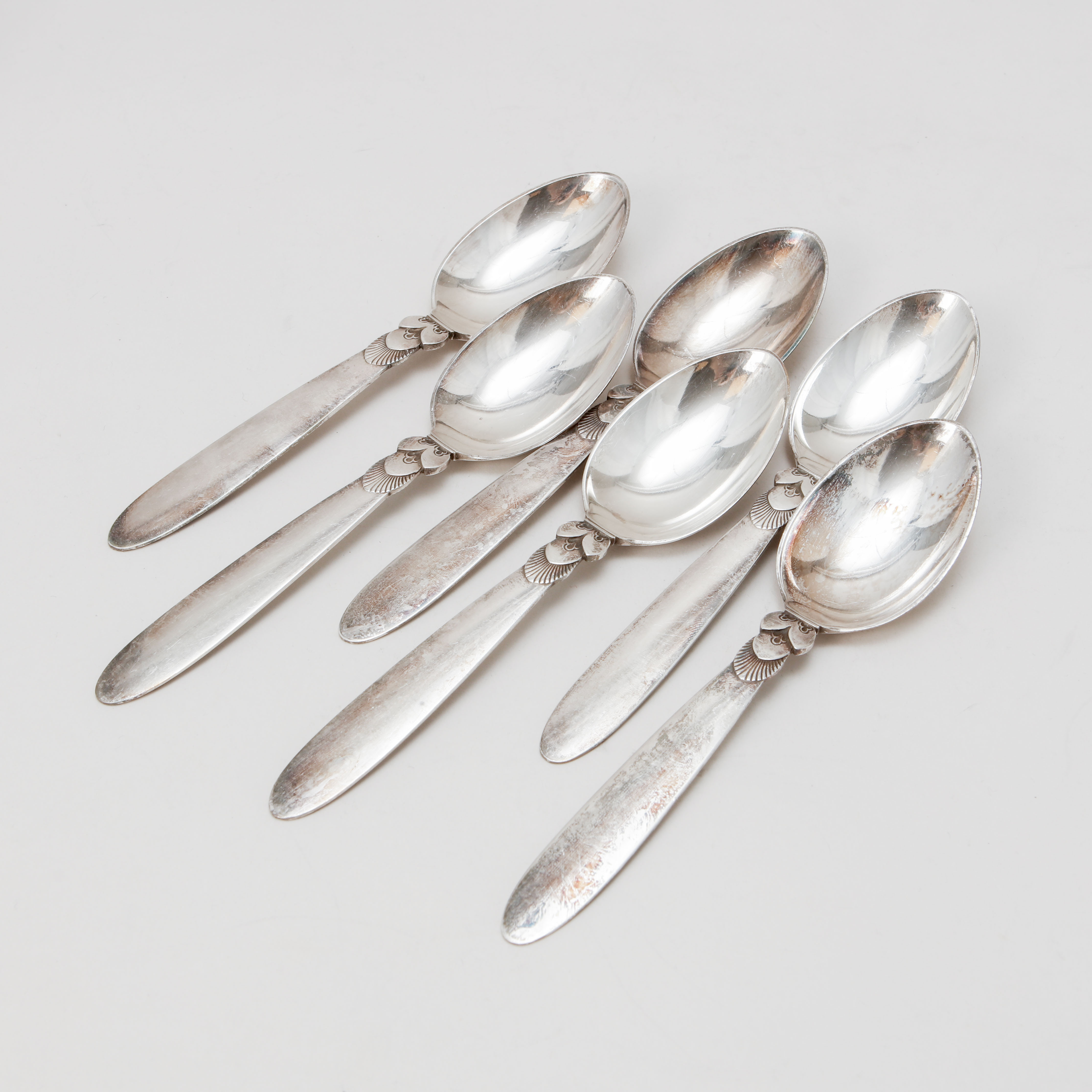 GUNDORPH ALBERTUS. Skedar, 6 stycken, "Cactus", sterling, Georg Jensen & Wendelas.