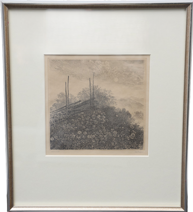 STIG BORGLIND. "Sommarnatt" etsning, signerad.