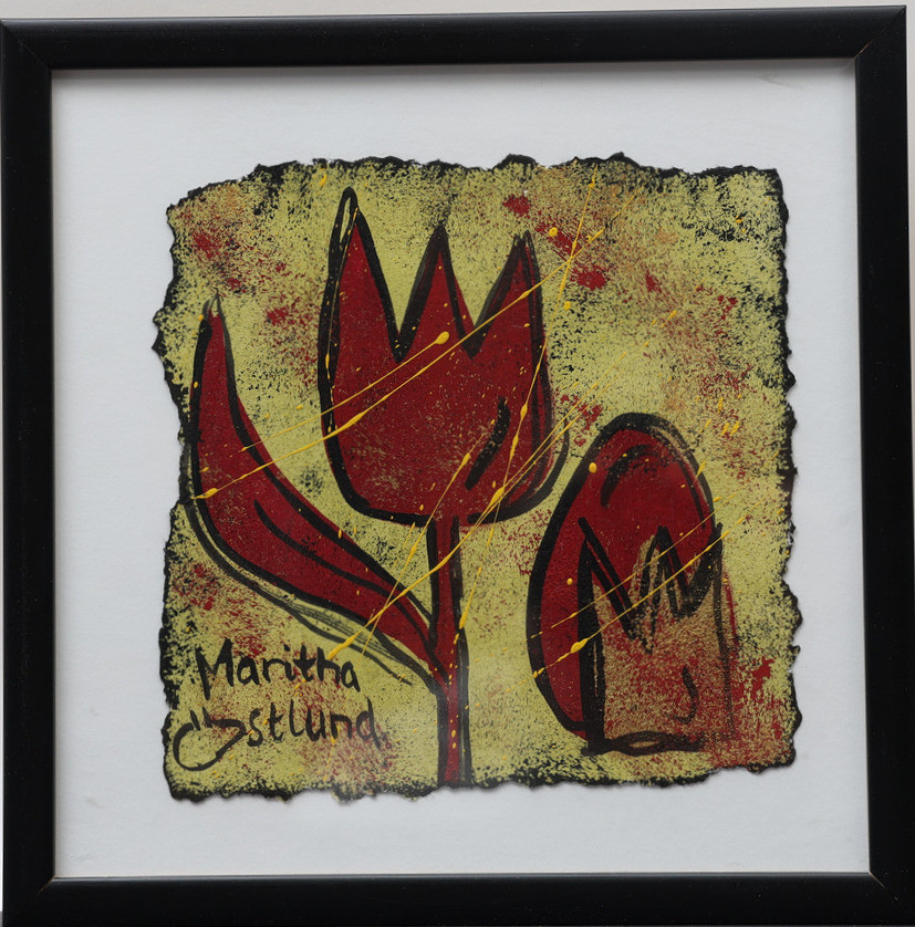 MARITHA ÖSTLUND. Målning på papper, blomster, signerad.