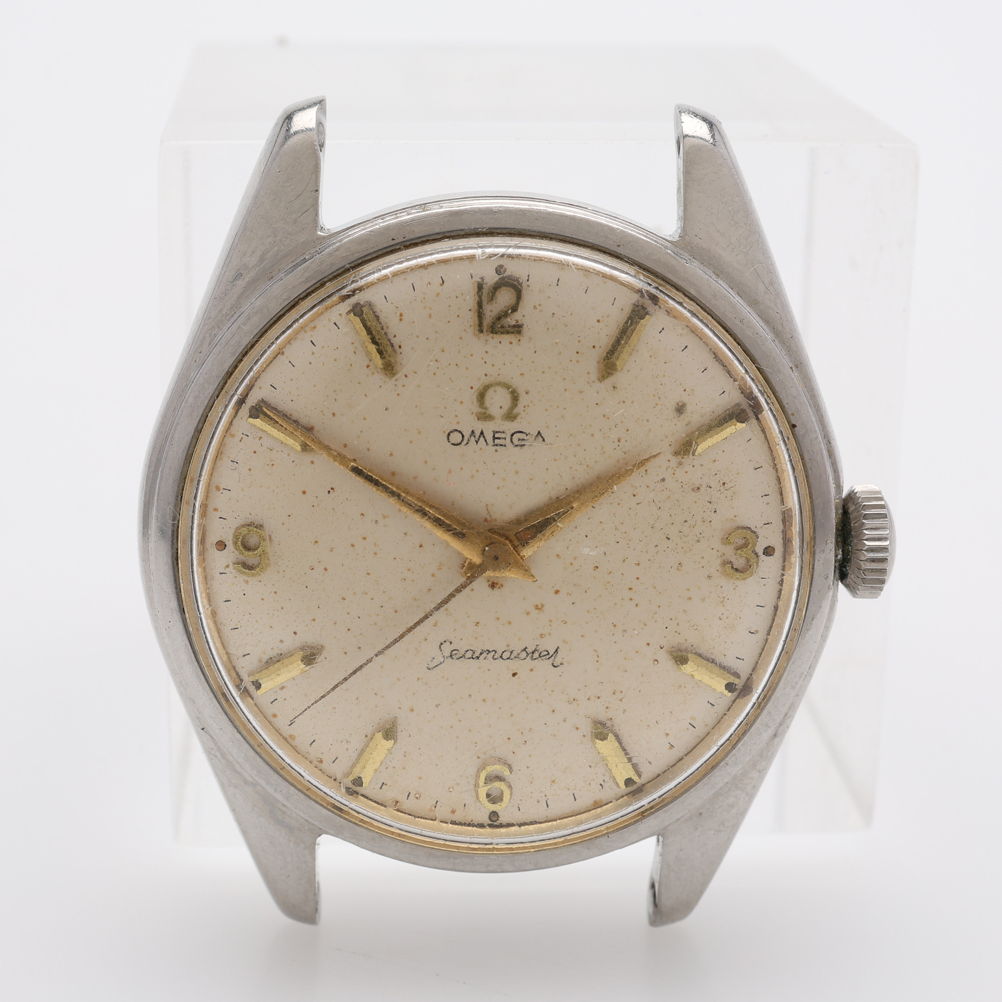 HERRARMBANDSUR, OMEGA, "Seamaster", stålboett med manuellt uppdrag, omkring 1958.