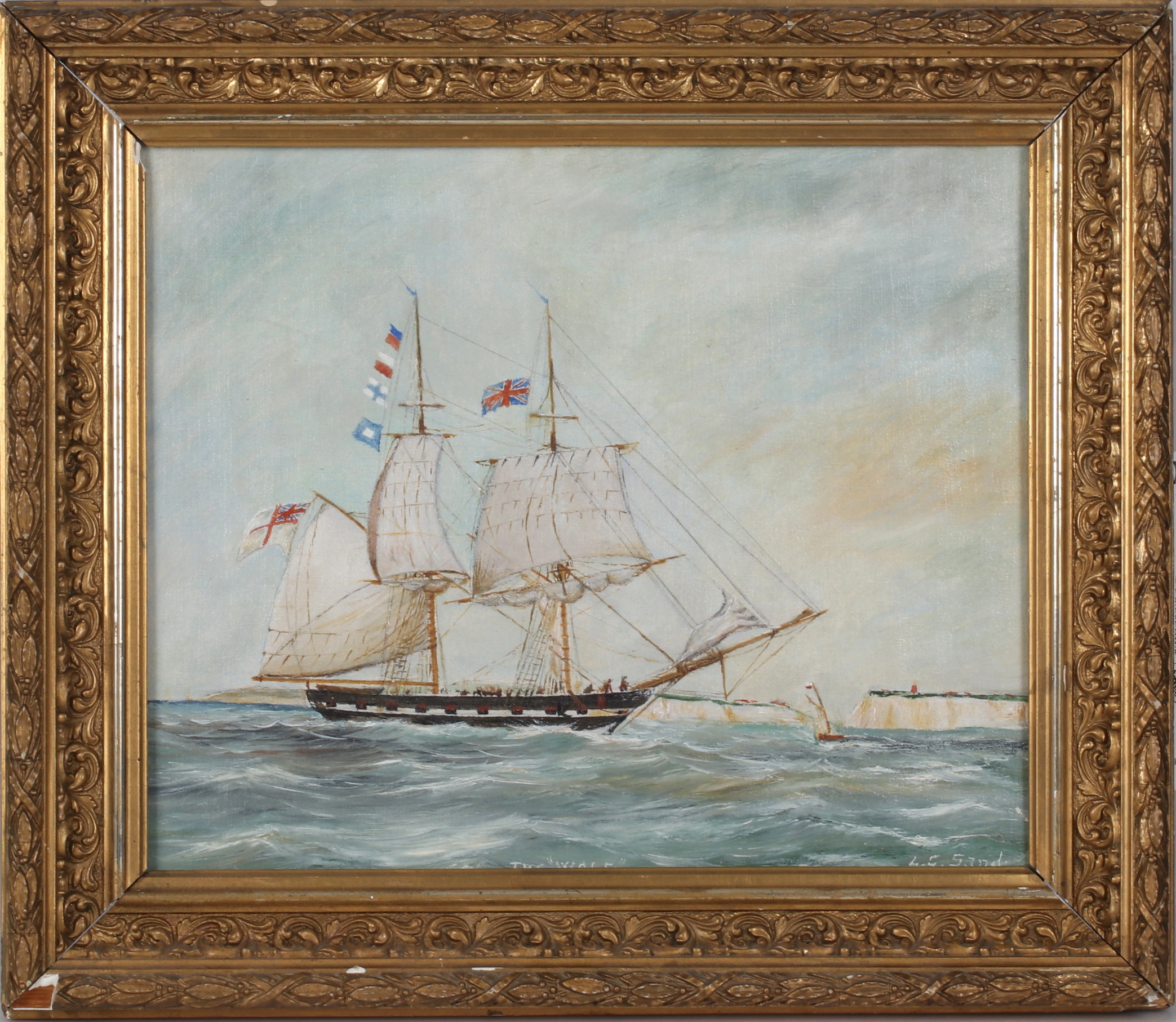 OKÄND KONSTNÄR. "The Wolf", olja på duk, signerad L.G. Sand.