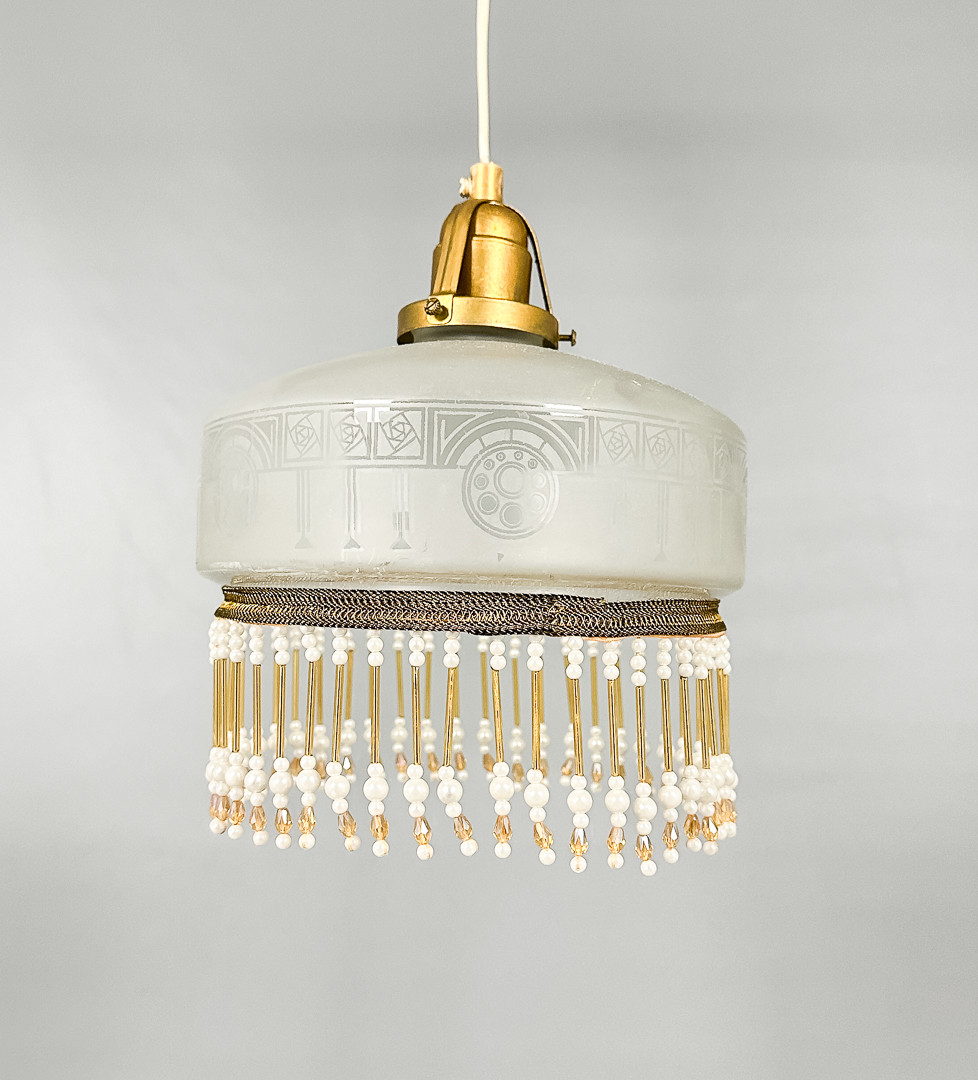 TAKLAMPA, jugend, mässing, glas, 1900-tal.