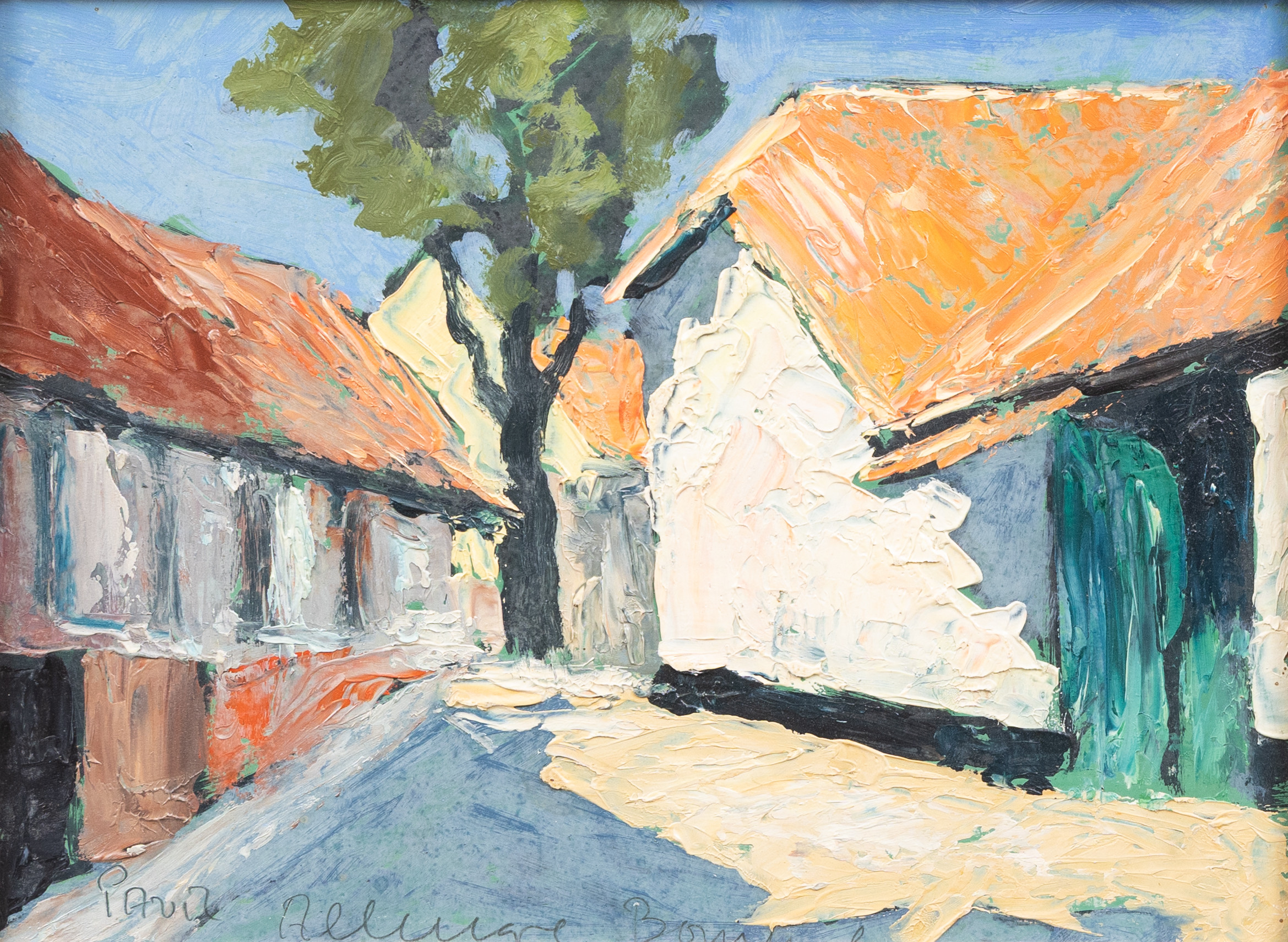 PAUL K JÖRGENSEN. Motiv från Allinge, Bornholm, olja på pannå, signerad.