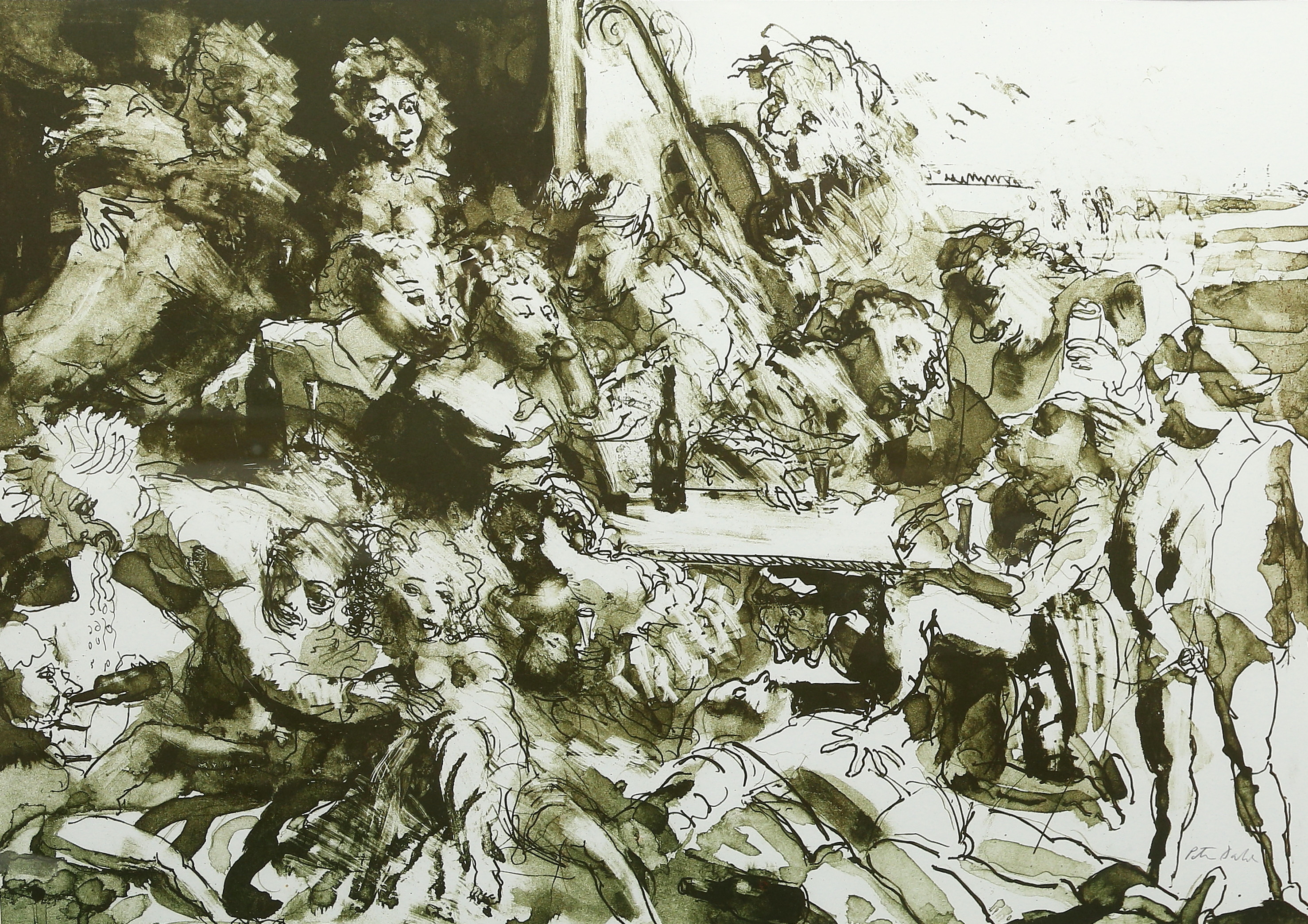 PETER DAHL. Litografi, "Fredmans Epistel No 53", signerad.