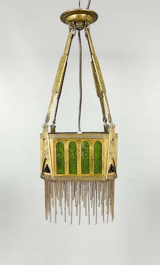 TAKLAMPA, jugend, glas, mässing, 1900-tal.