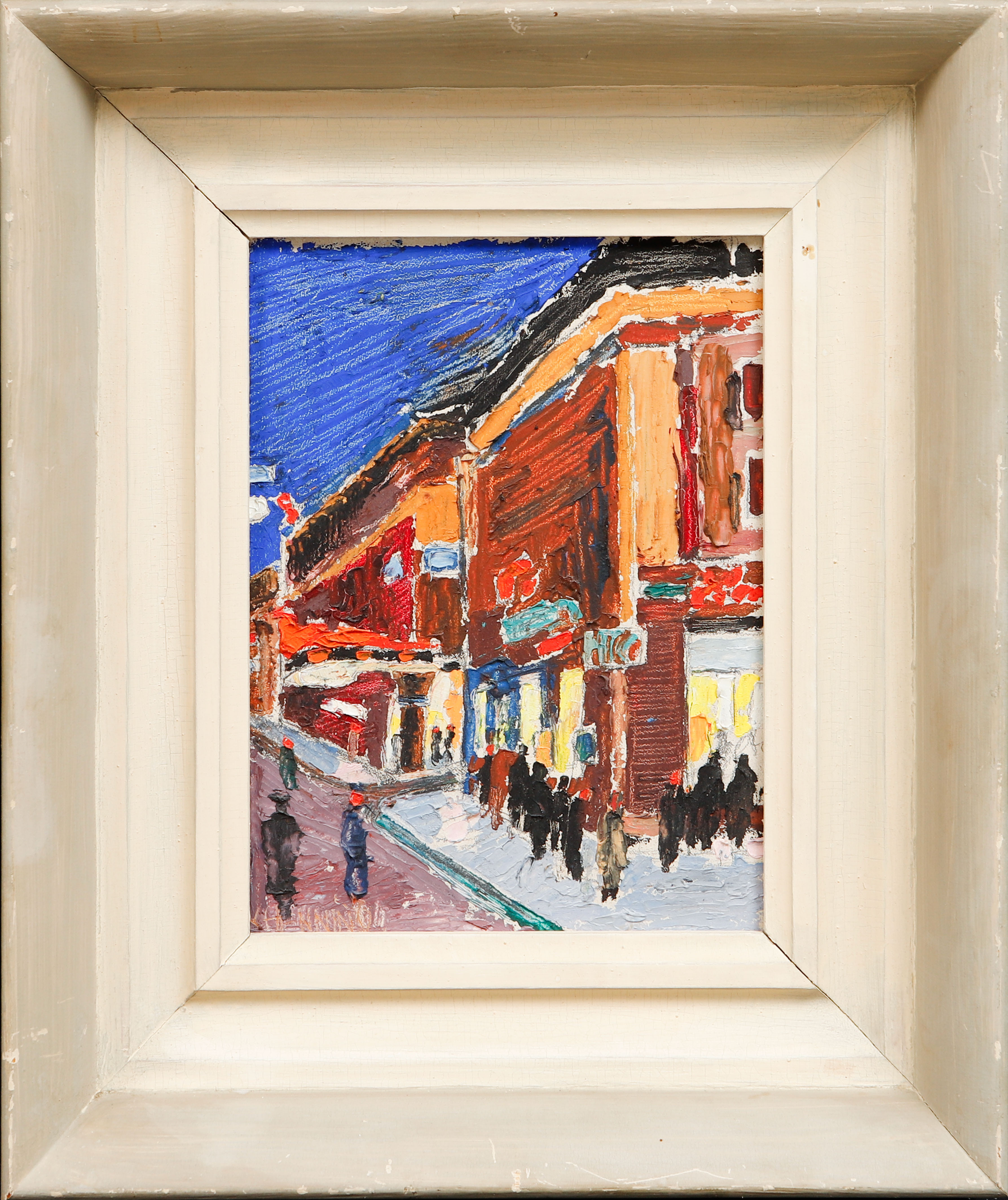 WILHELM HENNING. Stadsbild, olja på pannå, signerad.