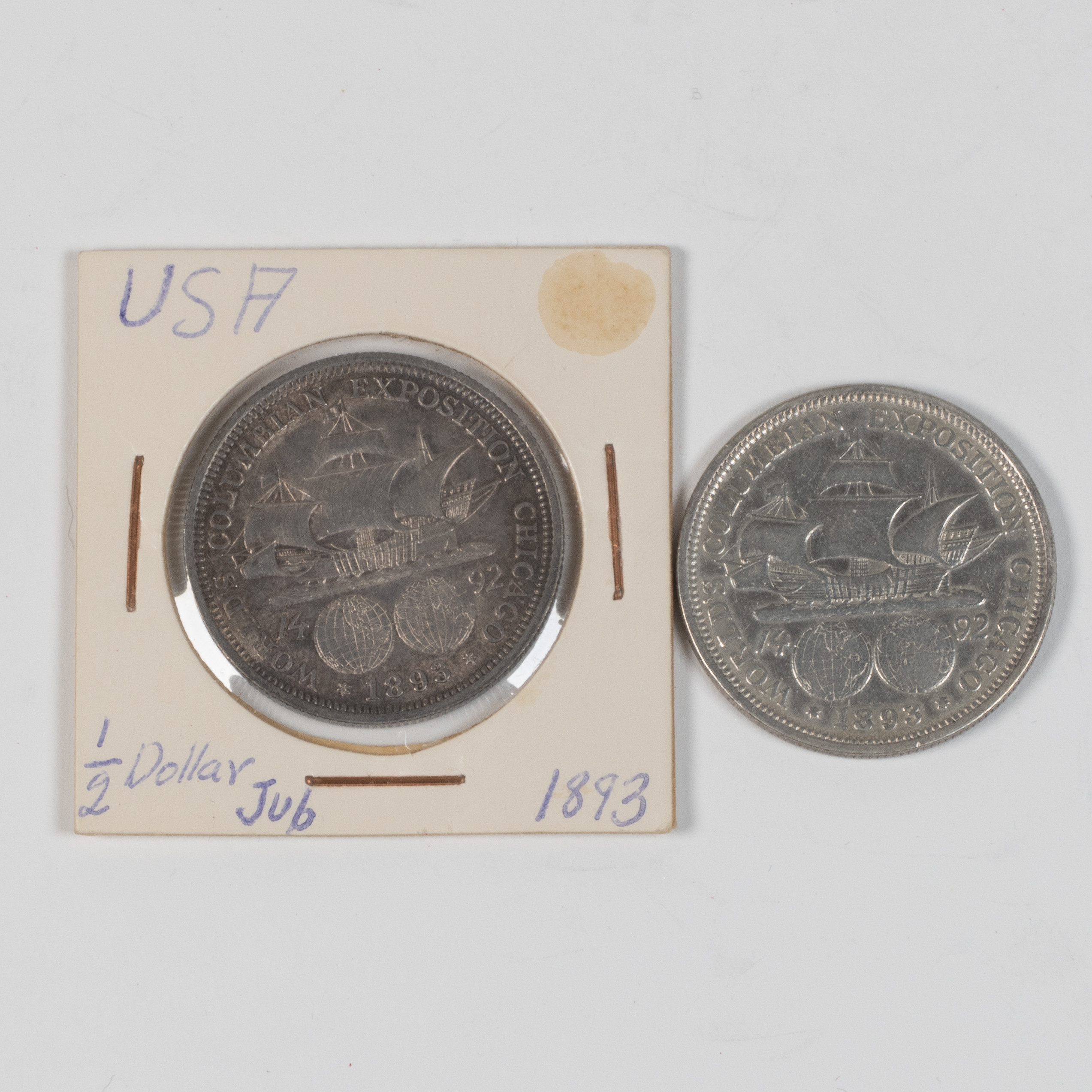 Mynt, 2 st, silver, Columbian Exposition, Half Dollar 1893, USA.
