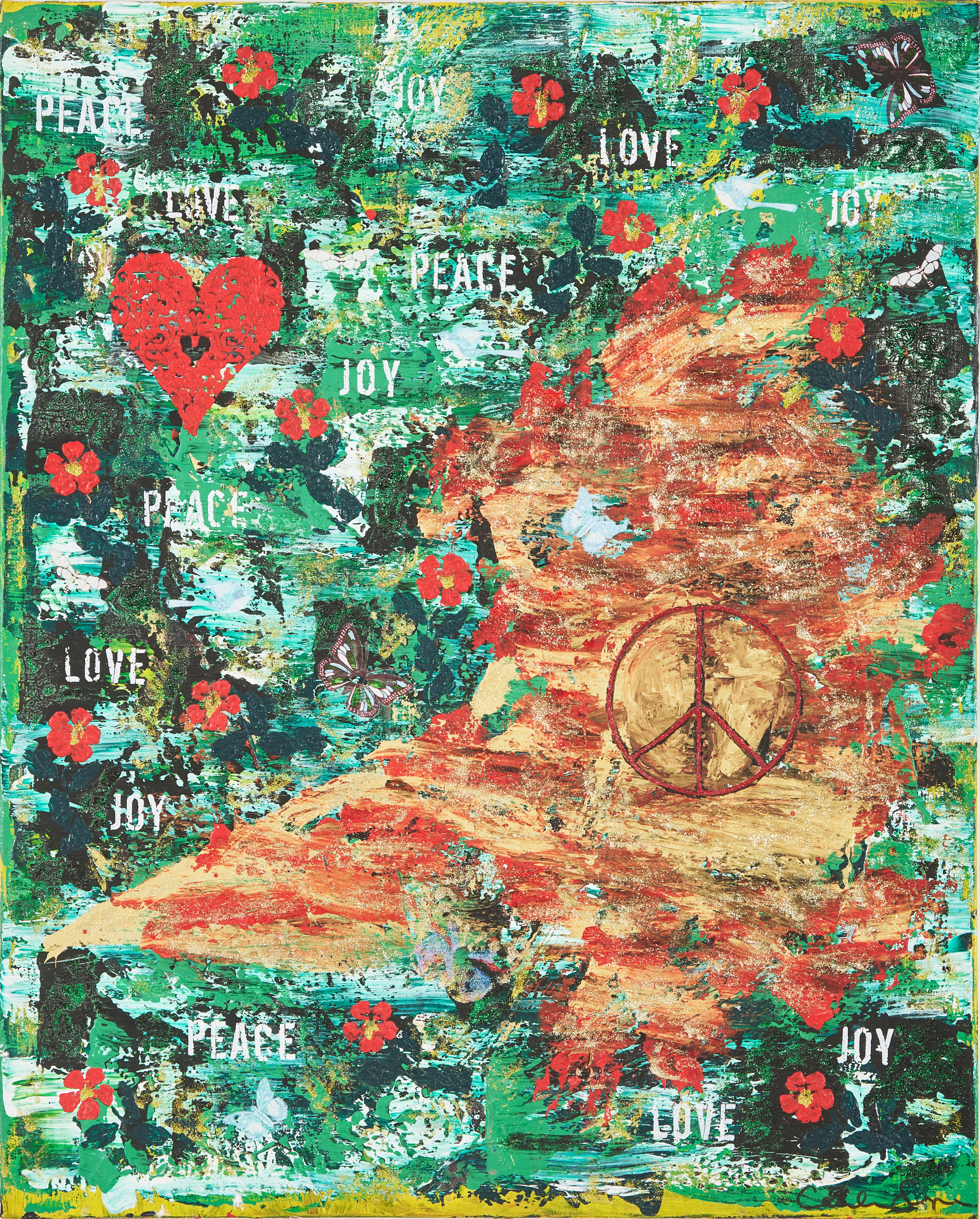 CECILIA STRÖYER. "Joy Peace Love", akryl på duk, signerad.