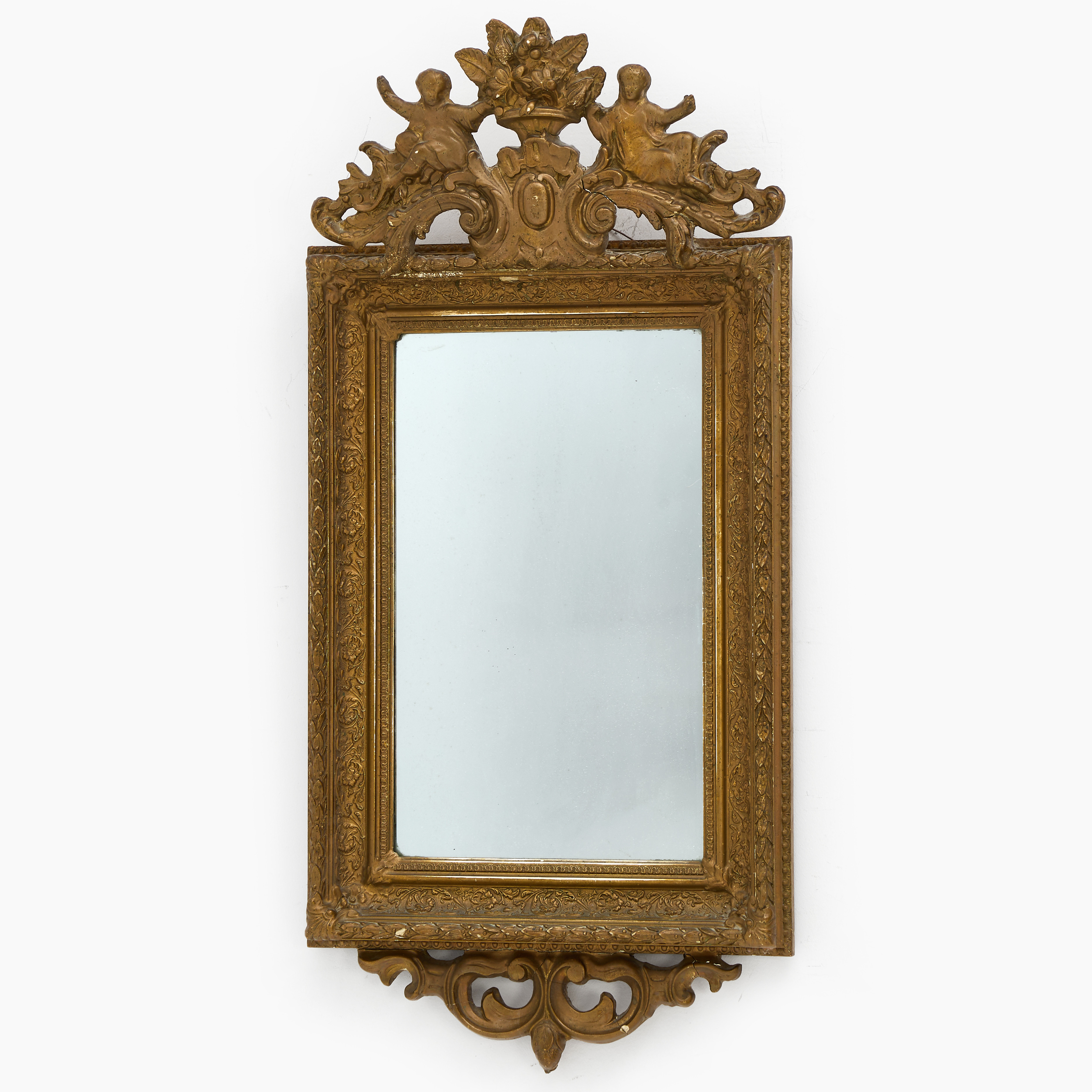 SPEGEL, 1800-talets slut. pastellage, bronserad, fasettslipat glas.