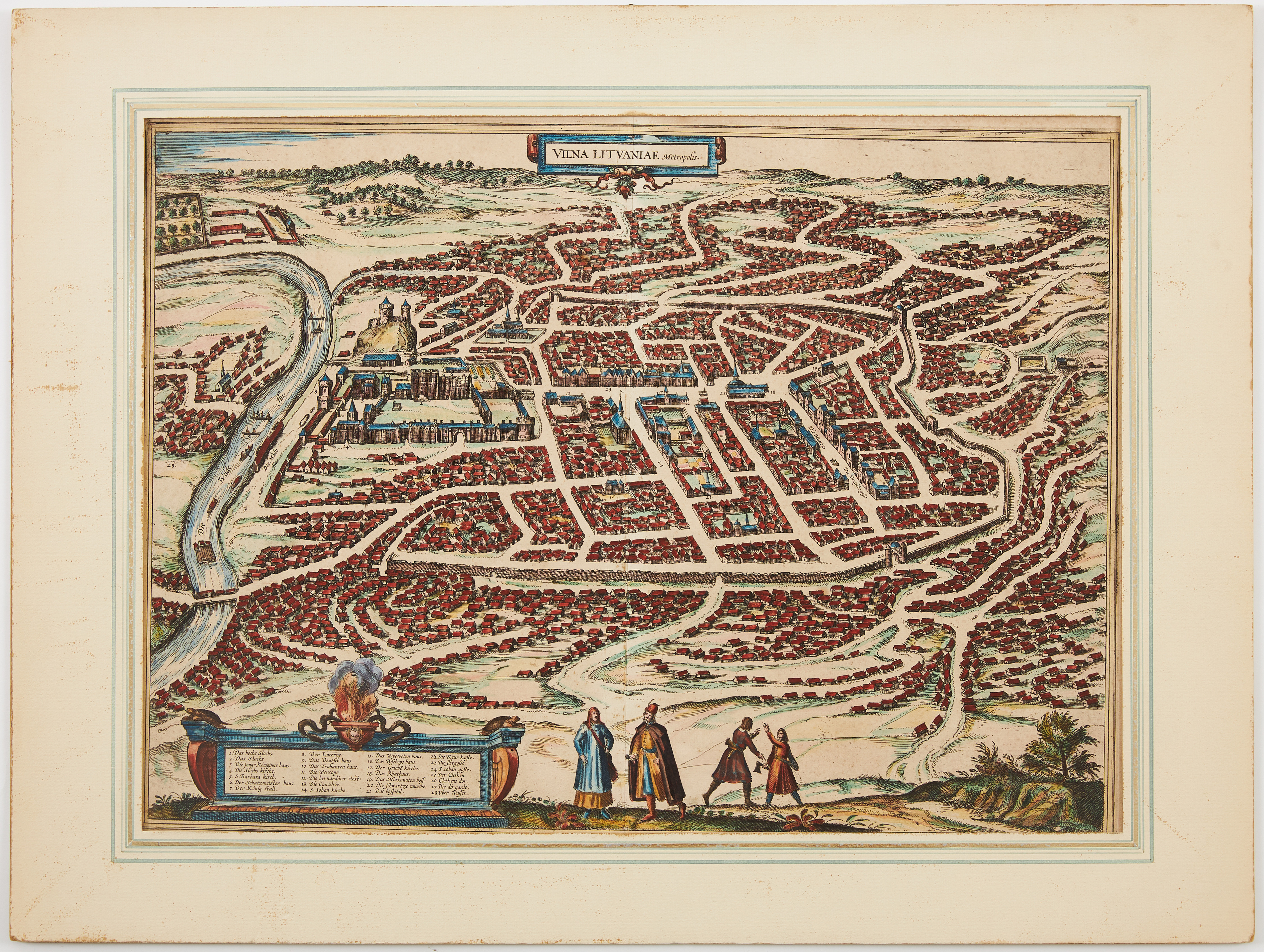 BRAUN-HOGENBERG'S FINE MAP OF VILNIUS, Vilna Lituaniae metropolis, ca 1590.