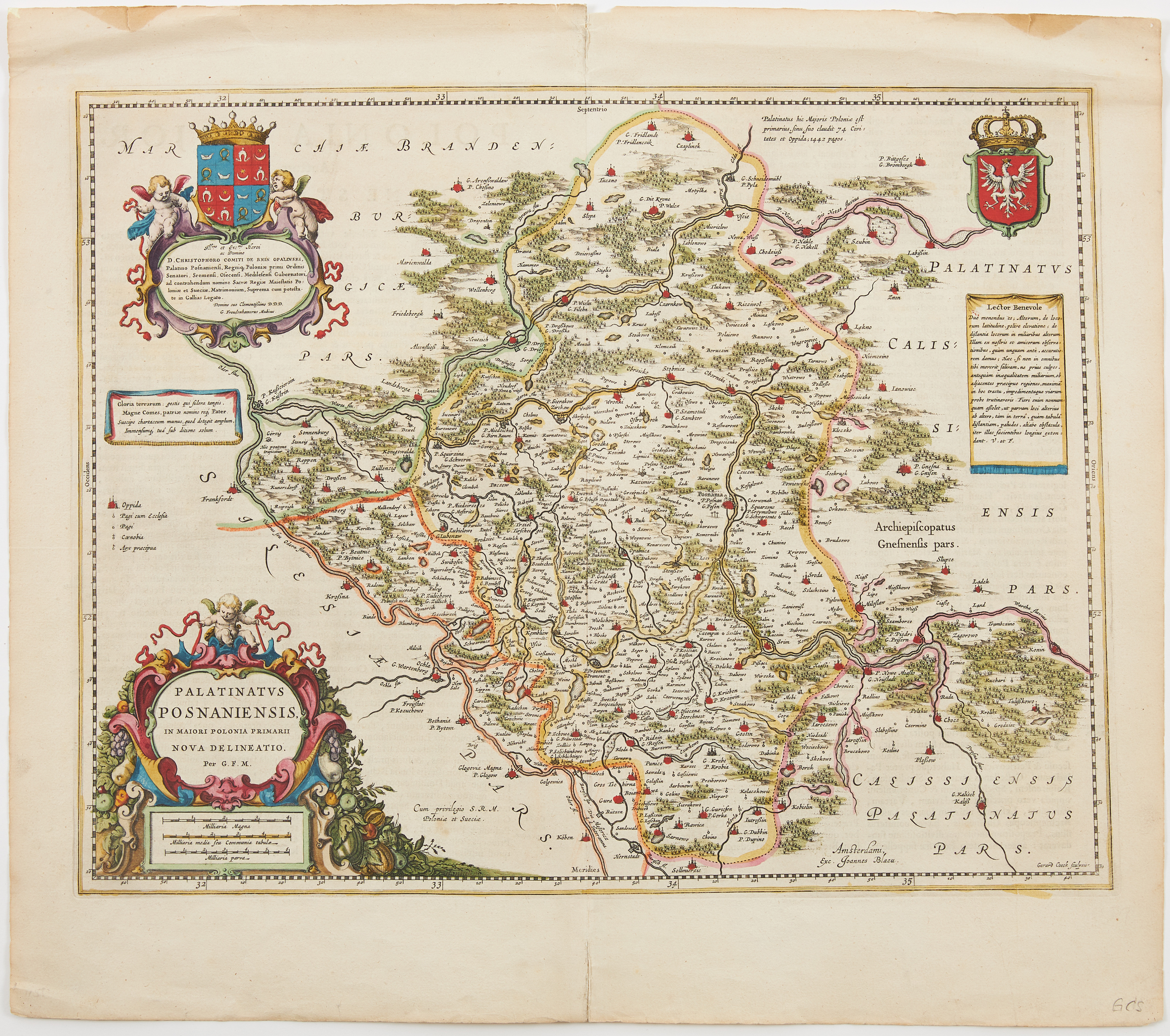 MAP OF POLAND BY BLAEU, Palatinatus Posnaniensis, c. 1660.