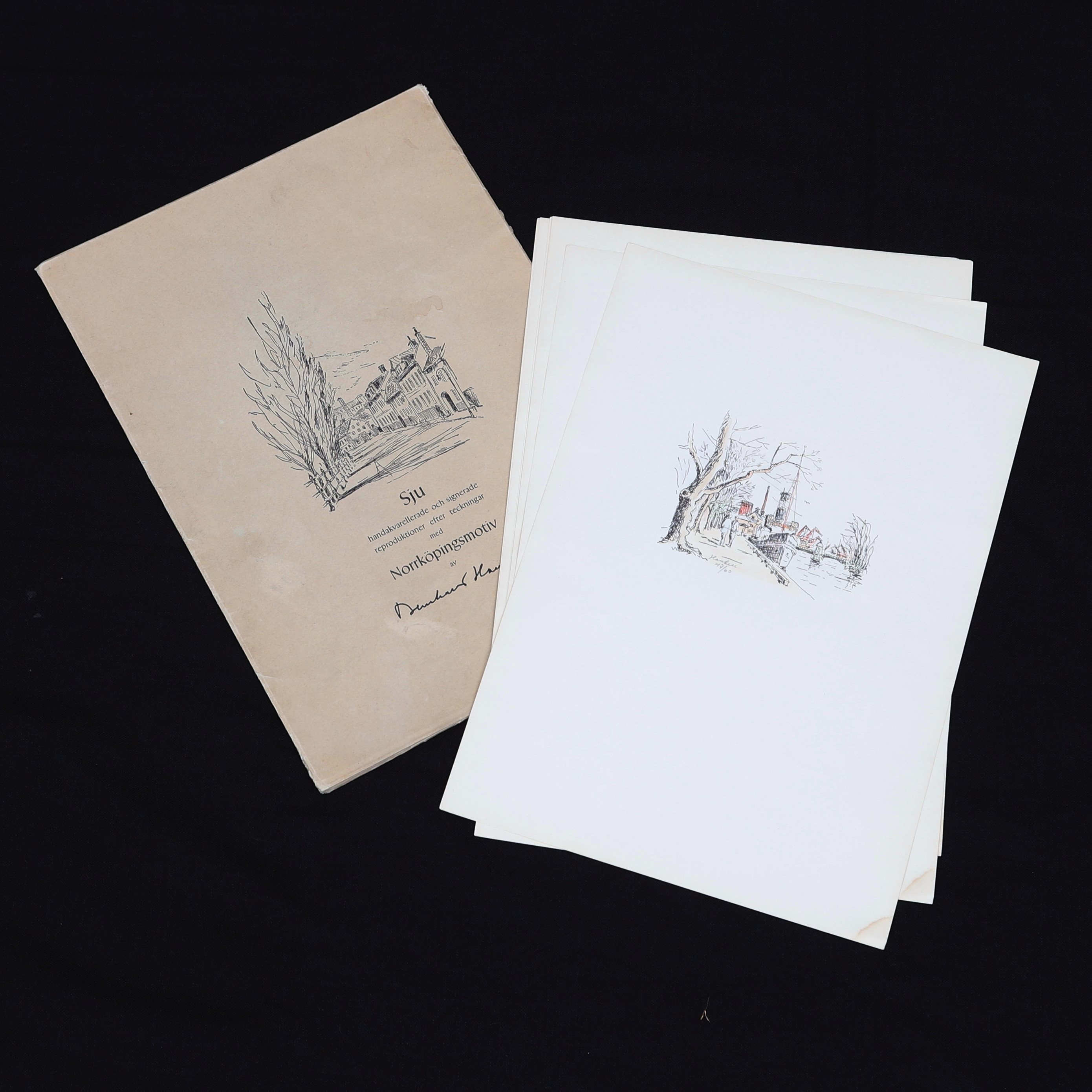 BERNHARD HANDELL. Mapp grafik, 7 st, Norrköpingsmotiv, handakvallerad grafik, signerade och numrerade.
