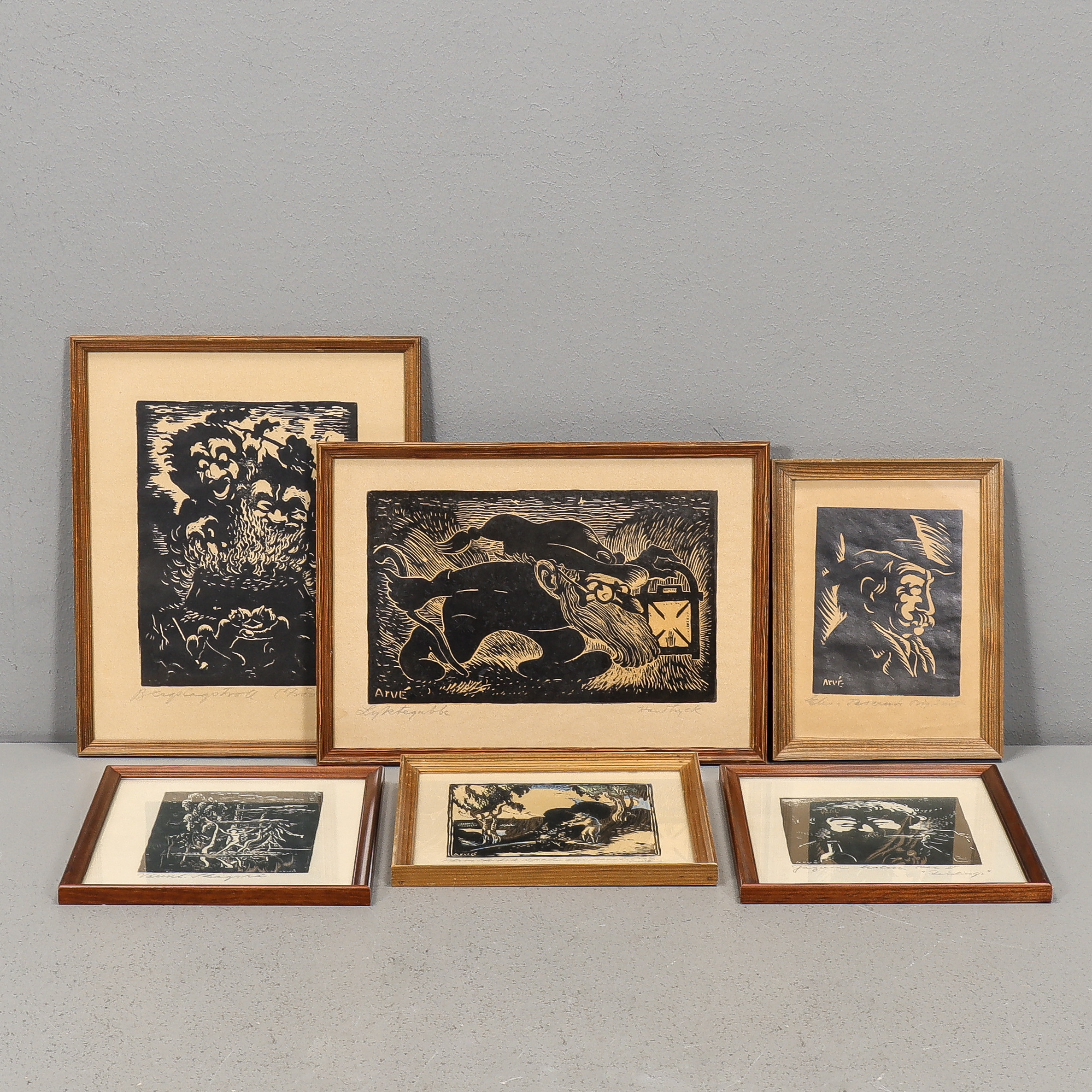 ARVID GUSTAVSSON "ARVÉ". Handtryck 5 stycken, signerade.