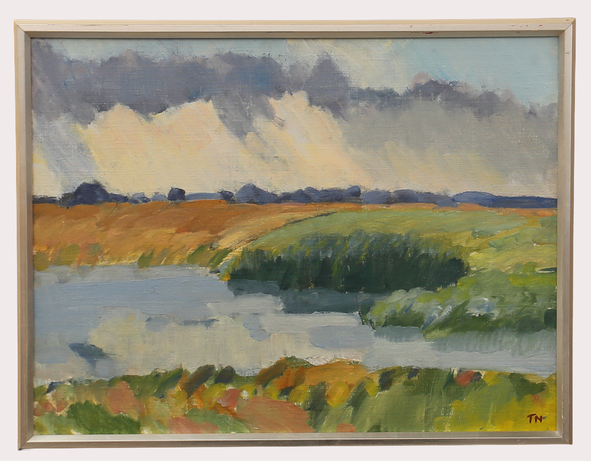 TAGE E NILSSON. Olja på pannå, "Stormby Öland", signerad.